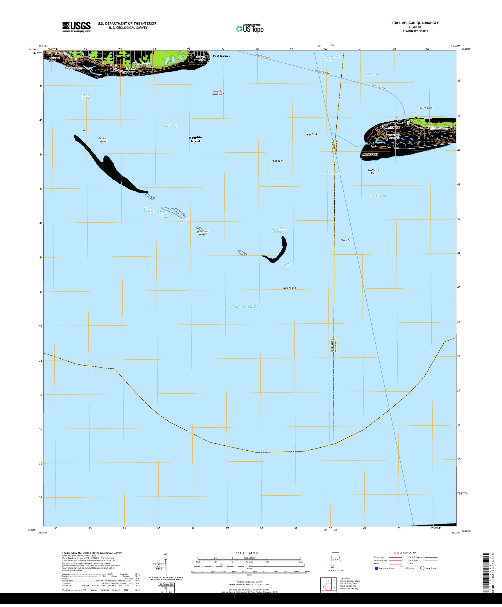 USGS US TOPO 7.5-MINUTE MAP FOR FORT MORGAN, AL 2020