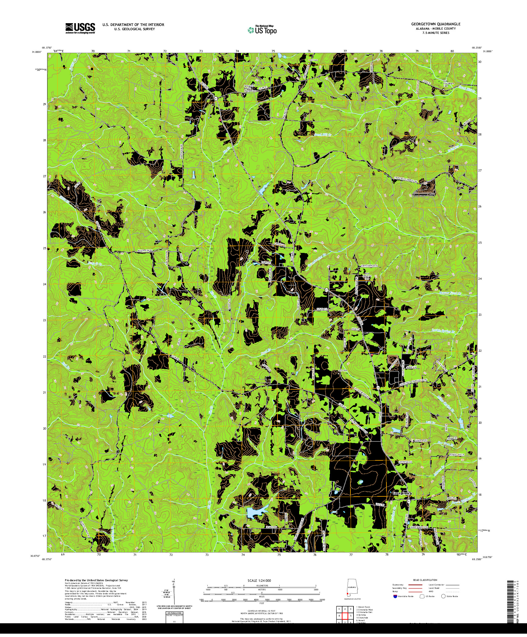 USGS US TOPO 7.5-MINUTE MAP FOR GEORGETOWN, AL 2020