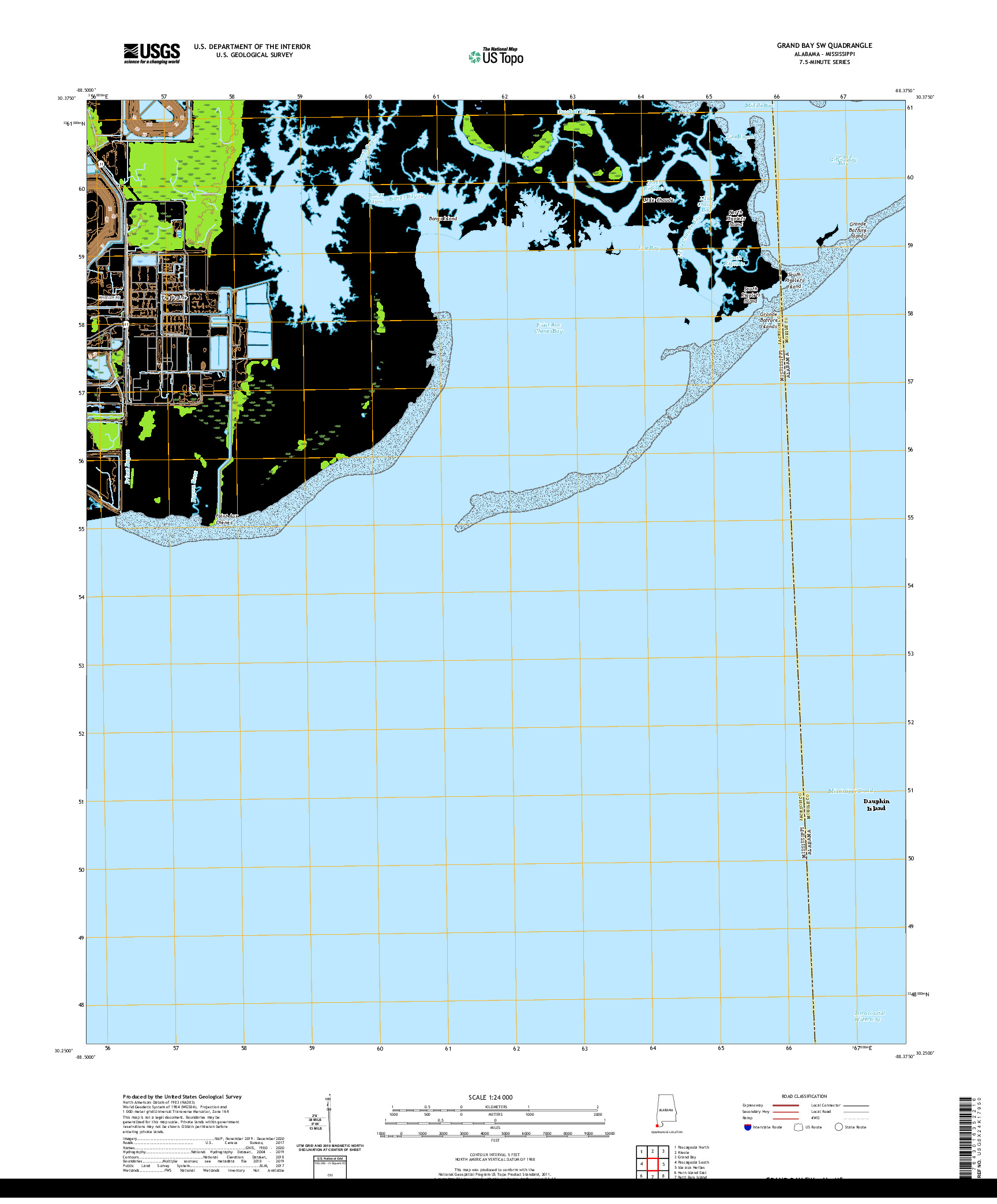 USGS US TOPO 7.5-MINUTE MAP FOR GRAND BAY SW, AL,MS 2020