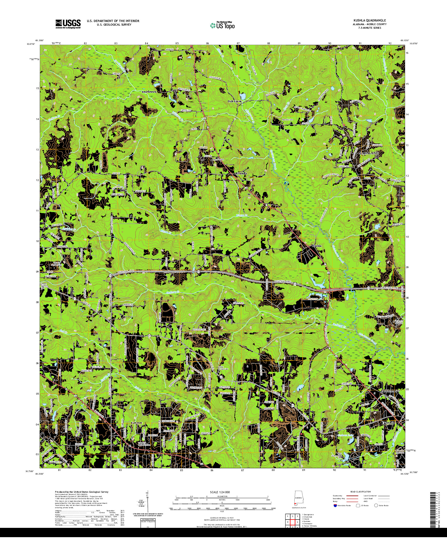 USGS US TOPO 7.5-MINUTE MAP FOR KUSHLA, AL 2020