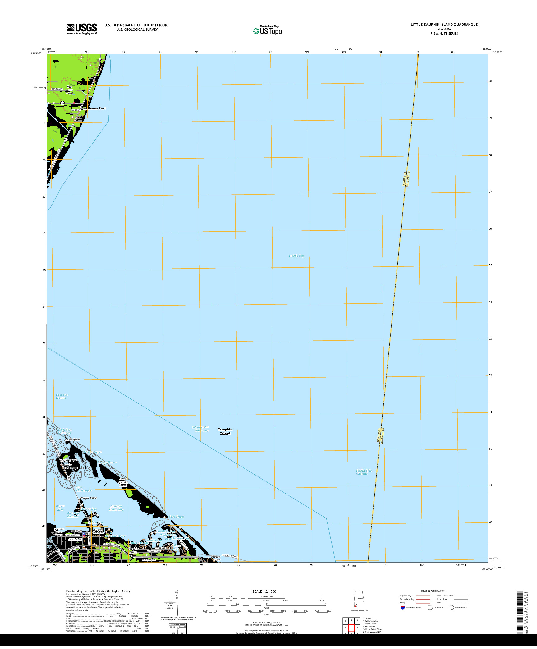 USGS US TOPO 7.5-MINUTE MAP FOR LITTLE DAUPHIN ISLAND, AL 2020