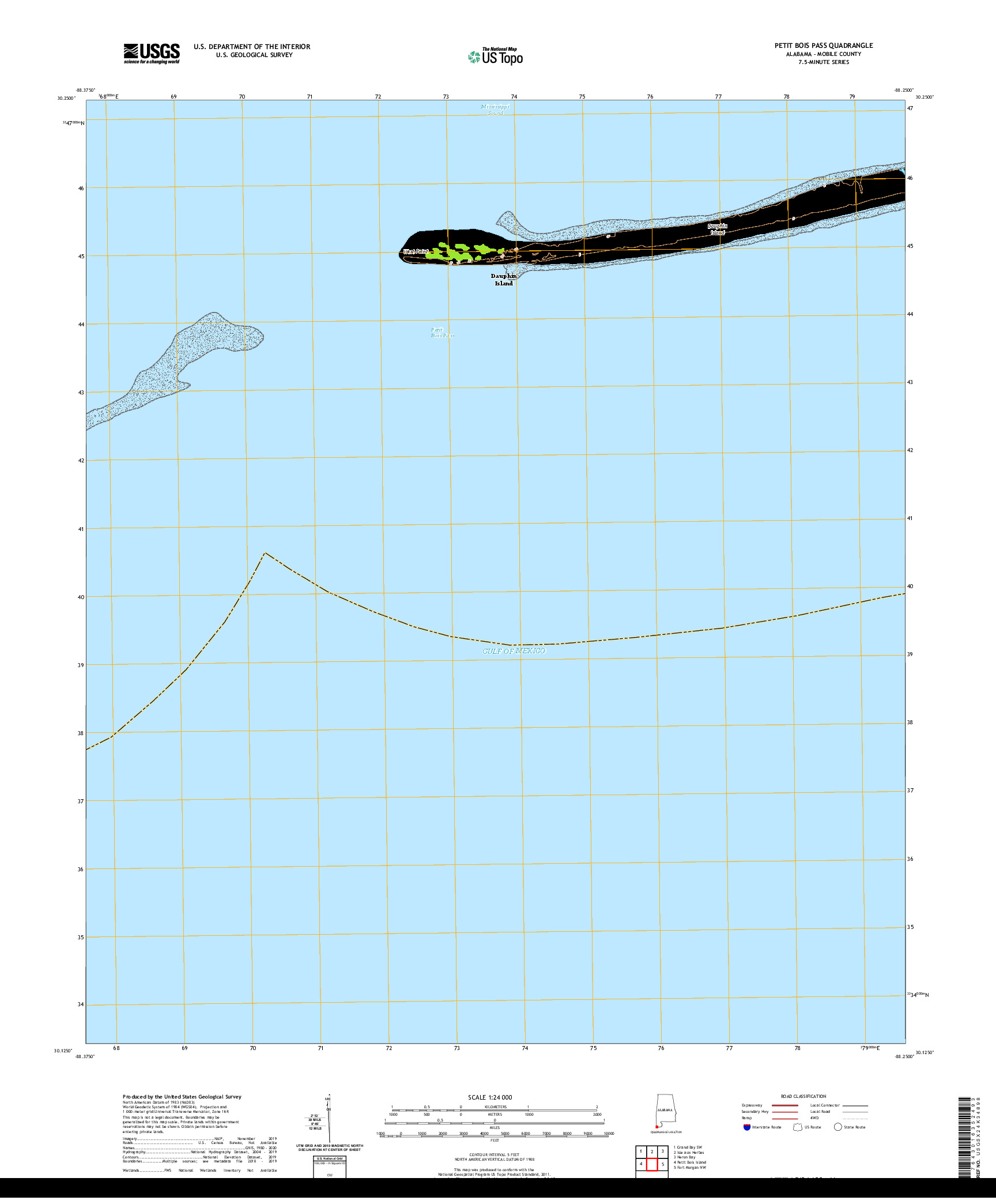 USGS US TOPO 7.5-MINUTE MAP FOR PETIT BOIS PASS, AL 2020