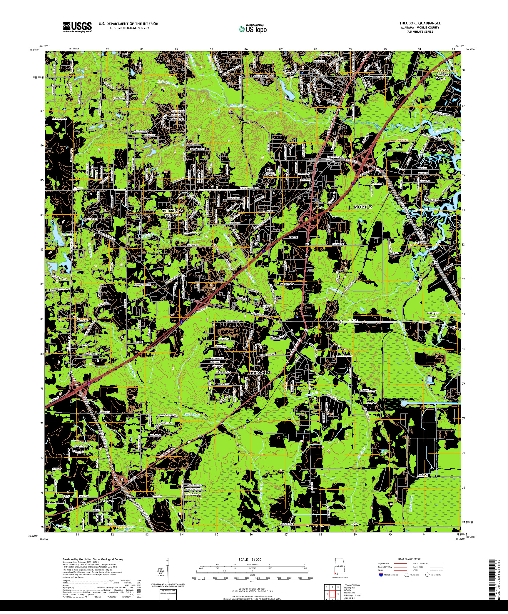 USGS US TOPO 7.5-MINUTE MAP FOR THEODORE, AL 2020