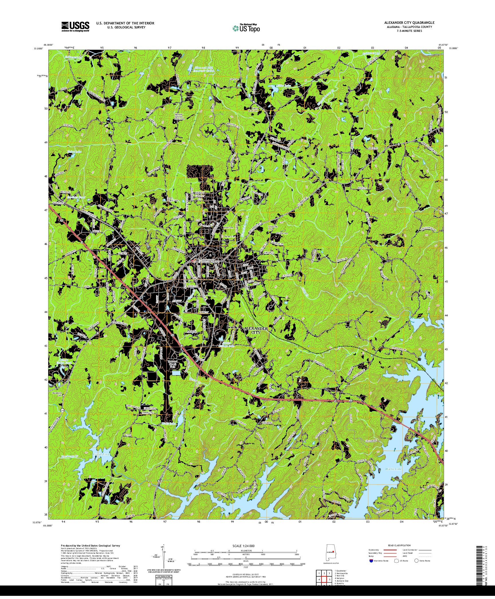 USGS US TOPO 7.5-MINUTE MAP FOR ALEXANDER CITY, AL 2020