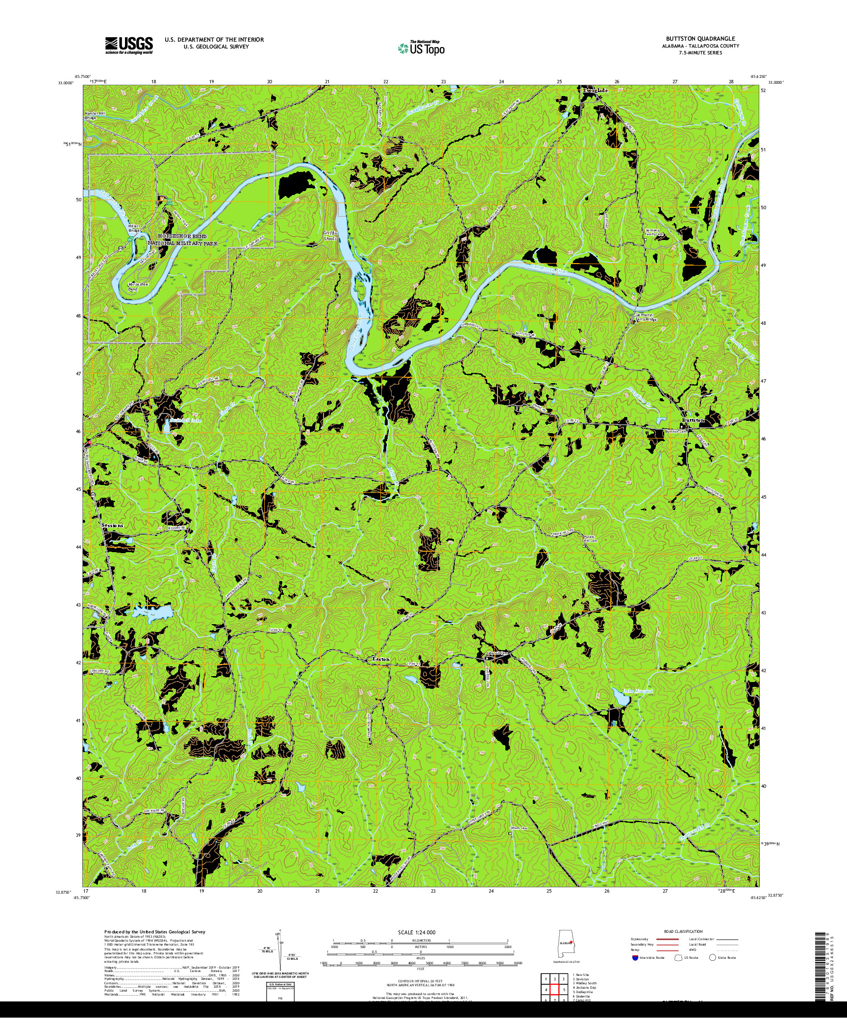 USGS US TOPO 7.5-MINUTE MAP FOR BUTTSTON, AL 2020