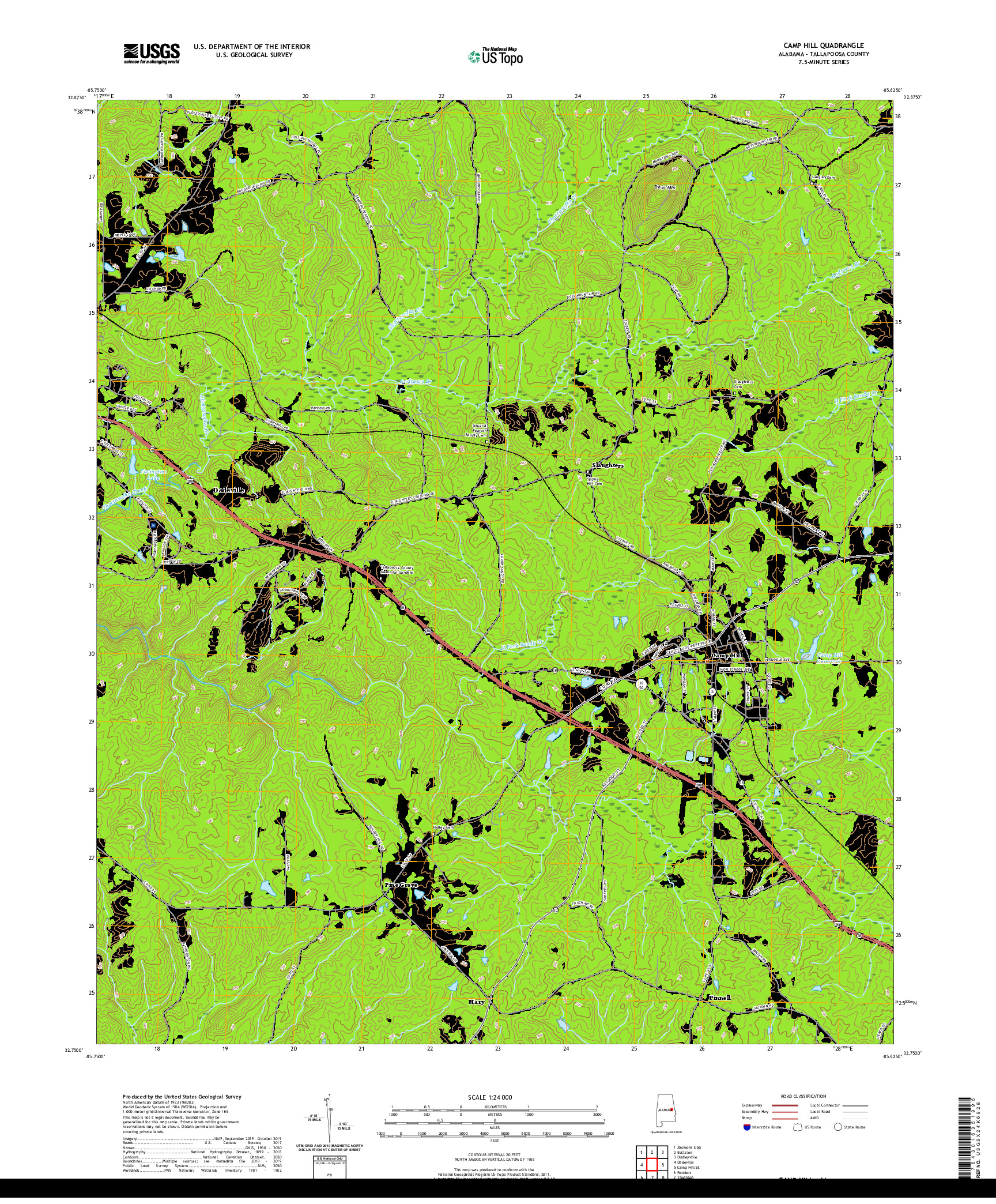 USGS US TOPO 7.5-MINUTE MAP FOR CAMP HILL, AL 2020