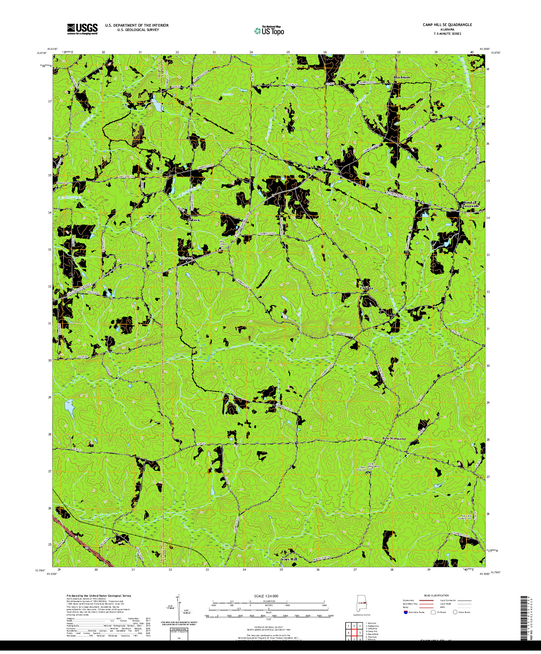 USGS US TOPO 7.5-MINUTE MAP FOR CAMP HILL SE, AL 2020