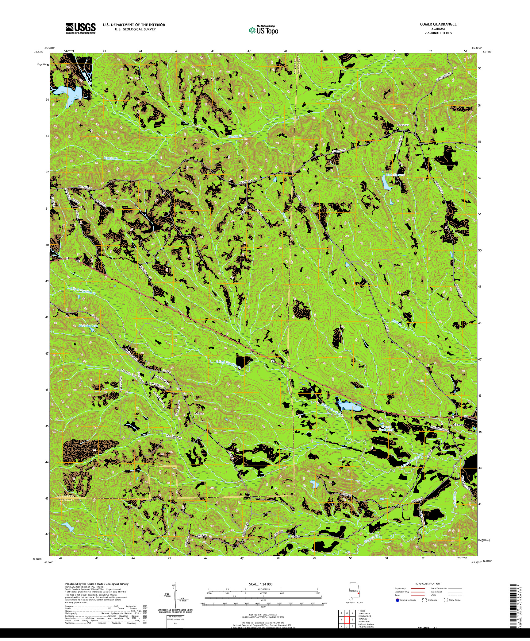 USGS US TOPO 7.5-MINUTE MAP FOR COMER, AL 2020