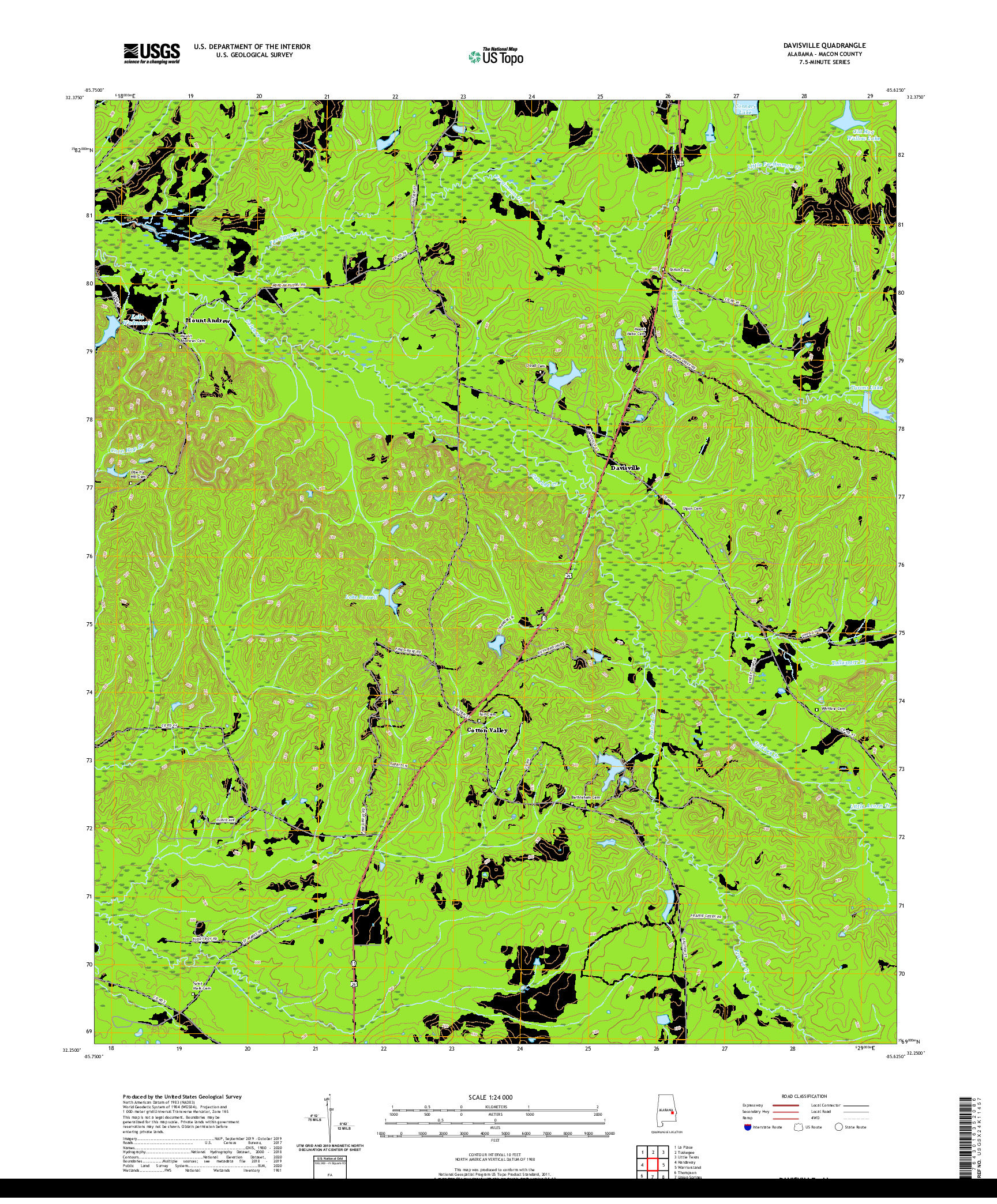 USGS US TOPO 7.5-MINUTE MAP FOR DAVISVILLE, AL 2020