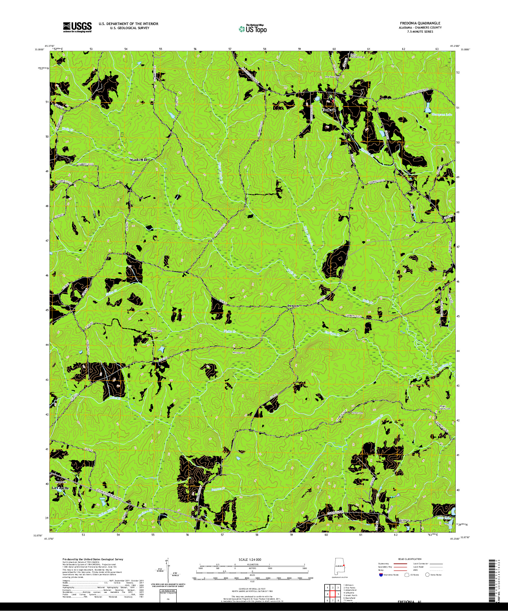 USGS US TOPO 7.5-MINUTE MAP FOR FREDONIA, AL 2020