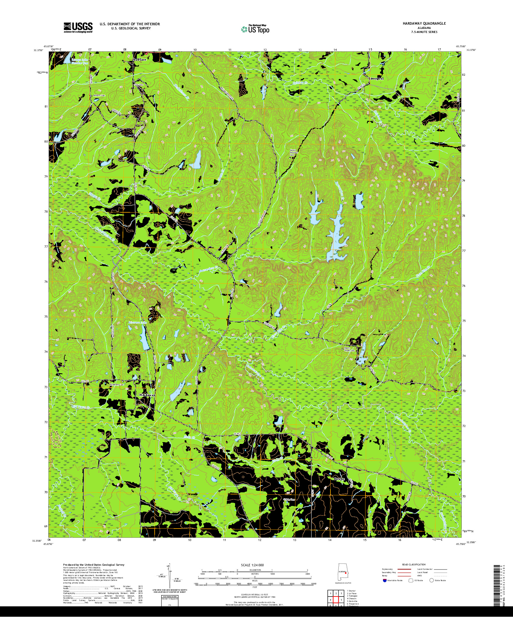 USGS US TOPO 7.5-MINUTE MAP FOR HARDAWAY, AL 2020