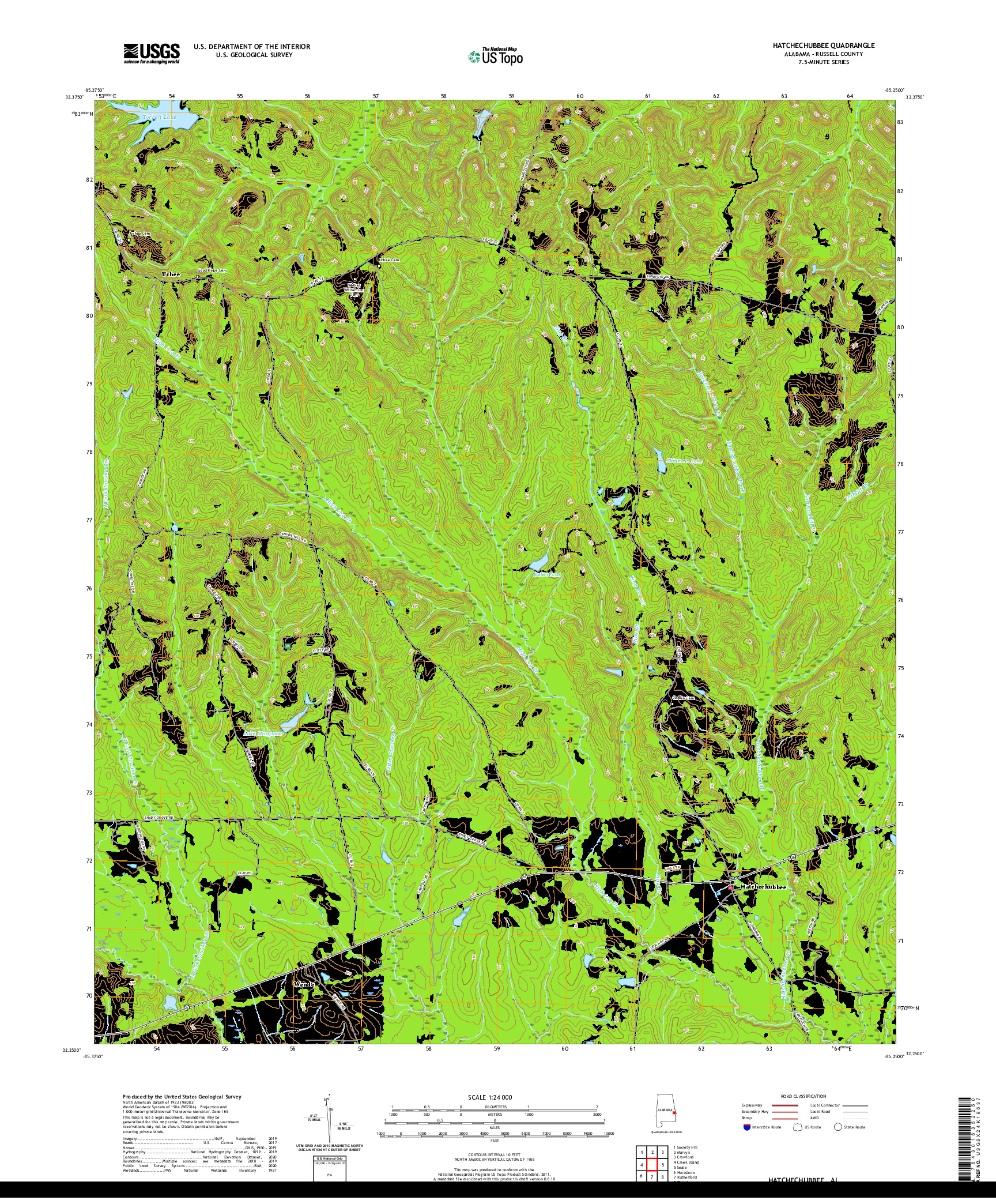 USGS US TOPO 7.5-MINUTE MAP FOR HATCHECHUBBEE, AL 2020