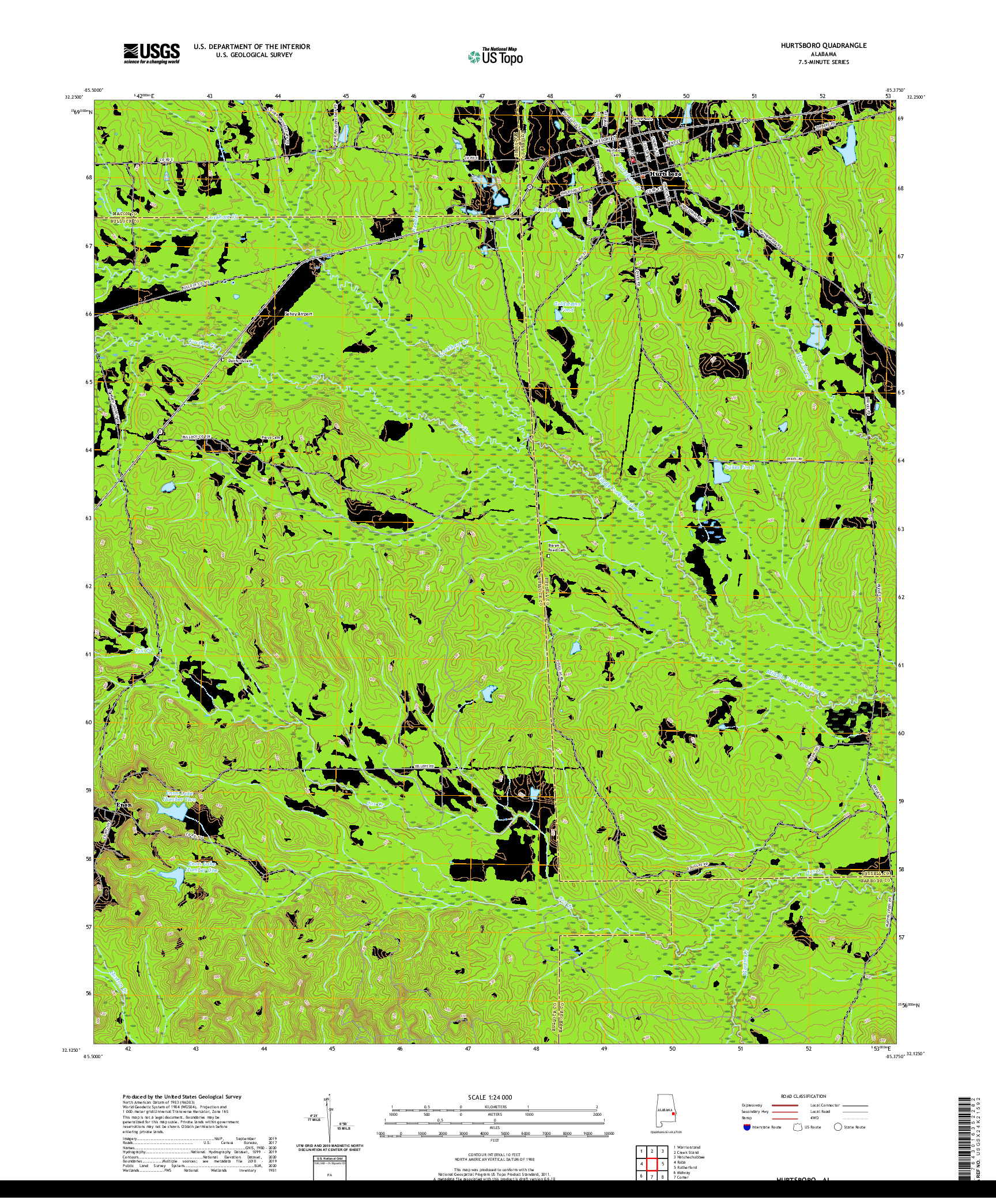 USGS US TOPO 7.5-MINUTE MAP FOR HURTSBORO, AL 2020