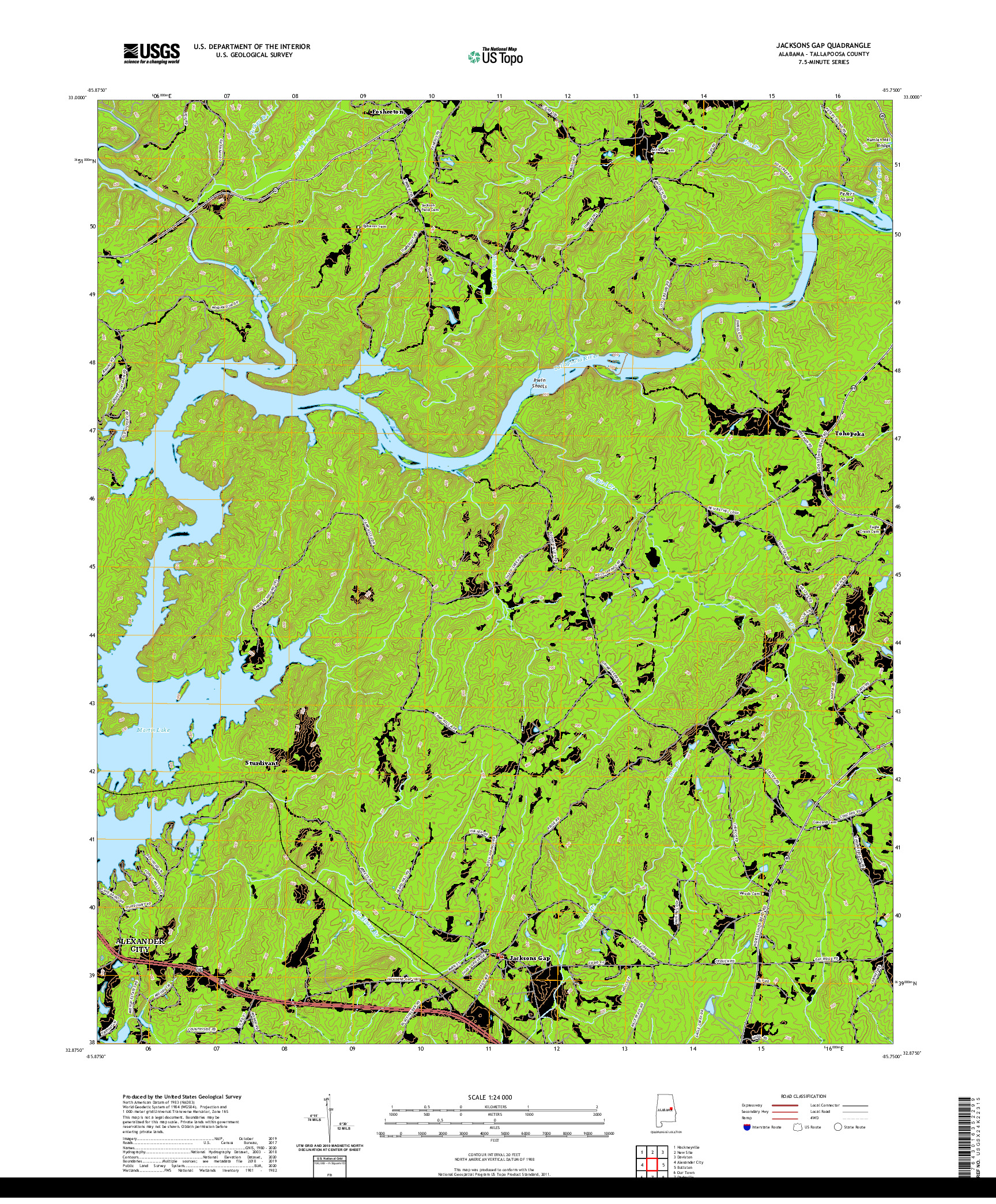 USGS US TOPO 7.5-MINUTE MAP FOR JACKSONS GAP, AL 2020