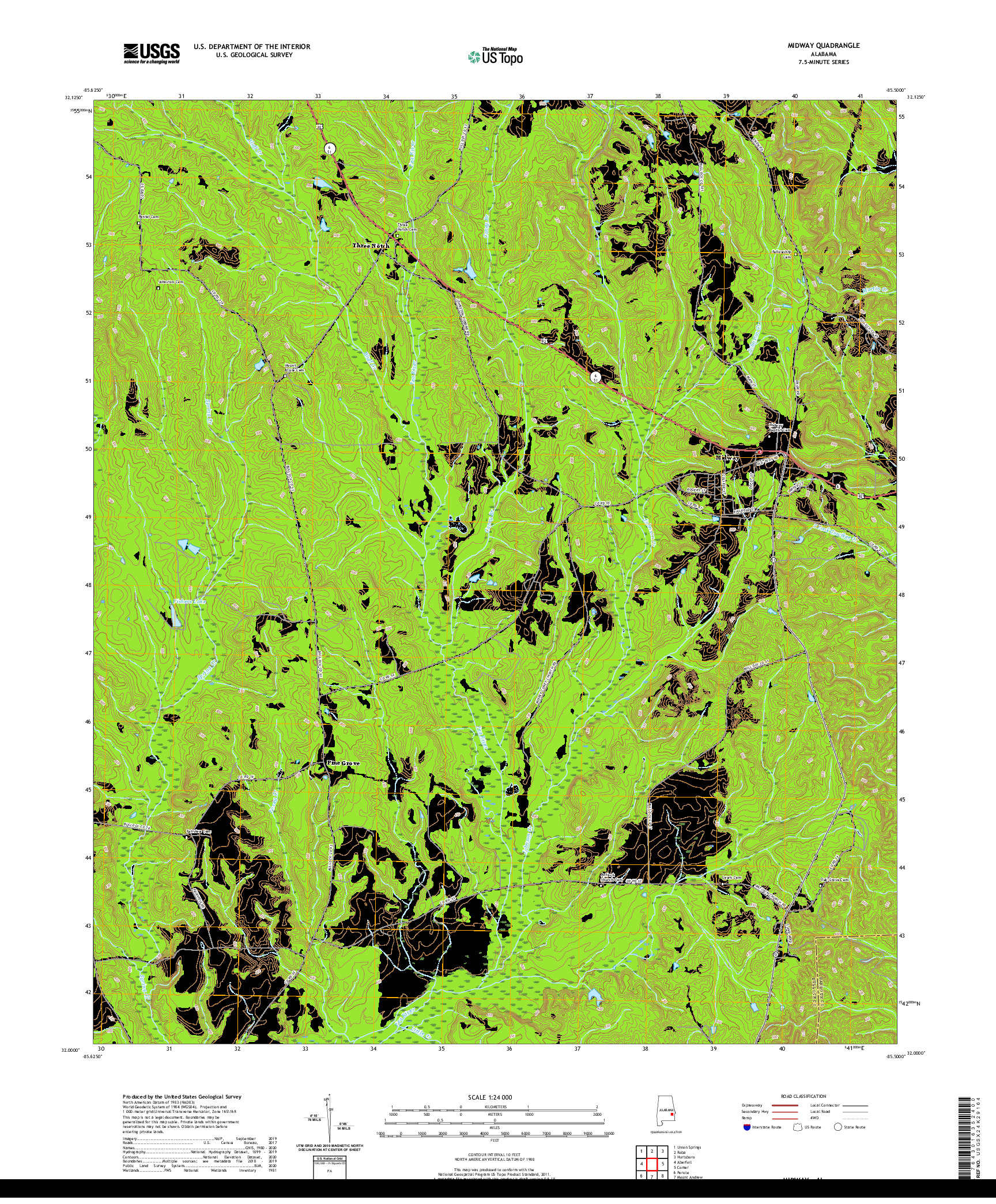 USGS US TOPO 7.5-MINUTE MAP FOR MIDWAY, AL 2020