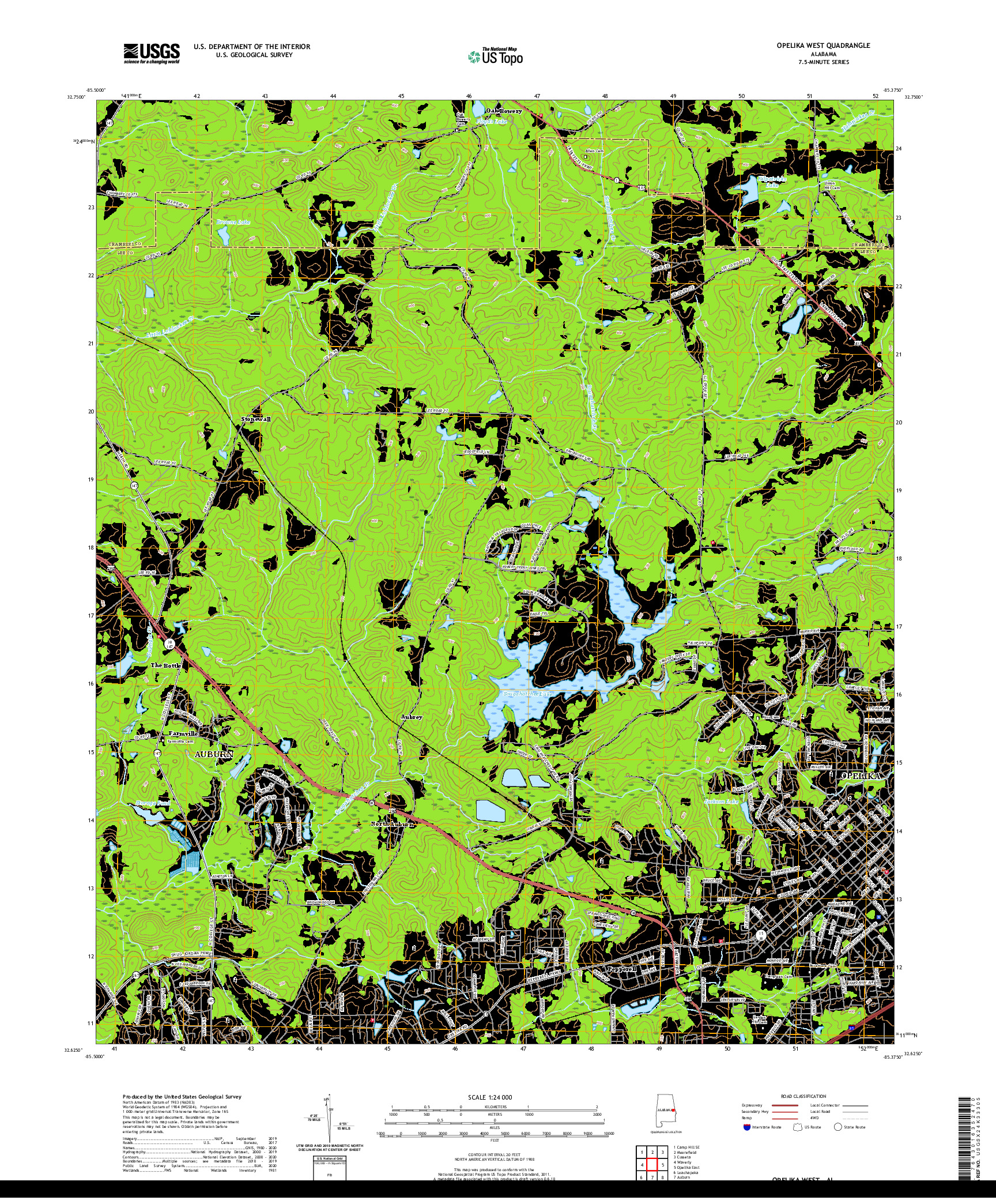 USGS US TOPO 7.5-MINUTE MAP FOR OPELIKA WEST, AL 2020