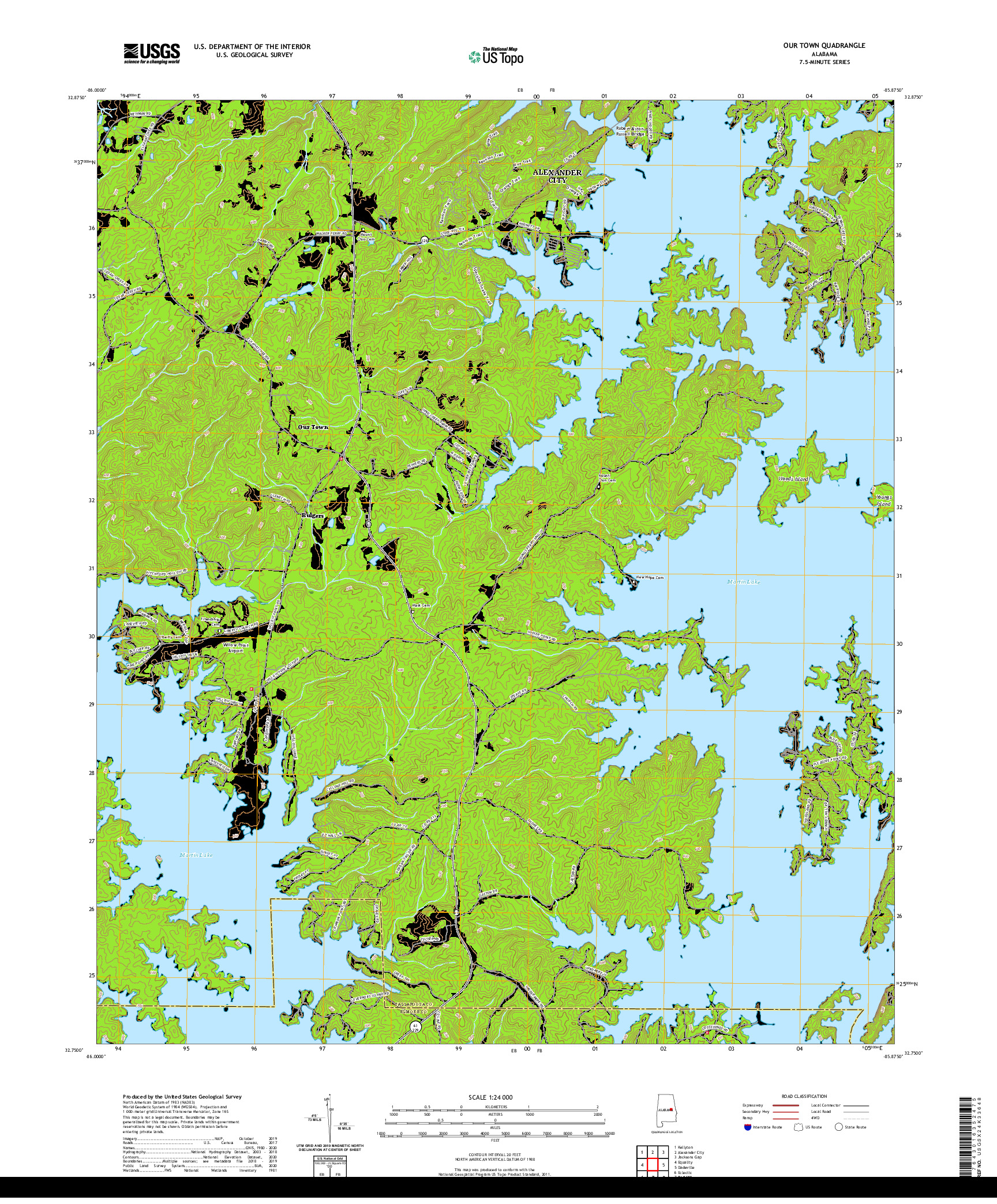 USGS US TOPO 7.5-MINUTE MAP FOR OUR TOWN, AL 2020