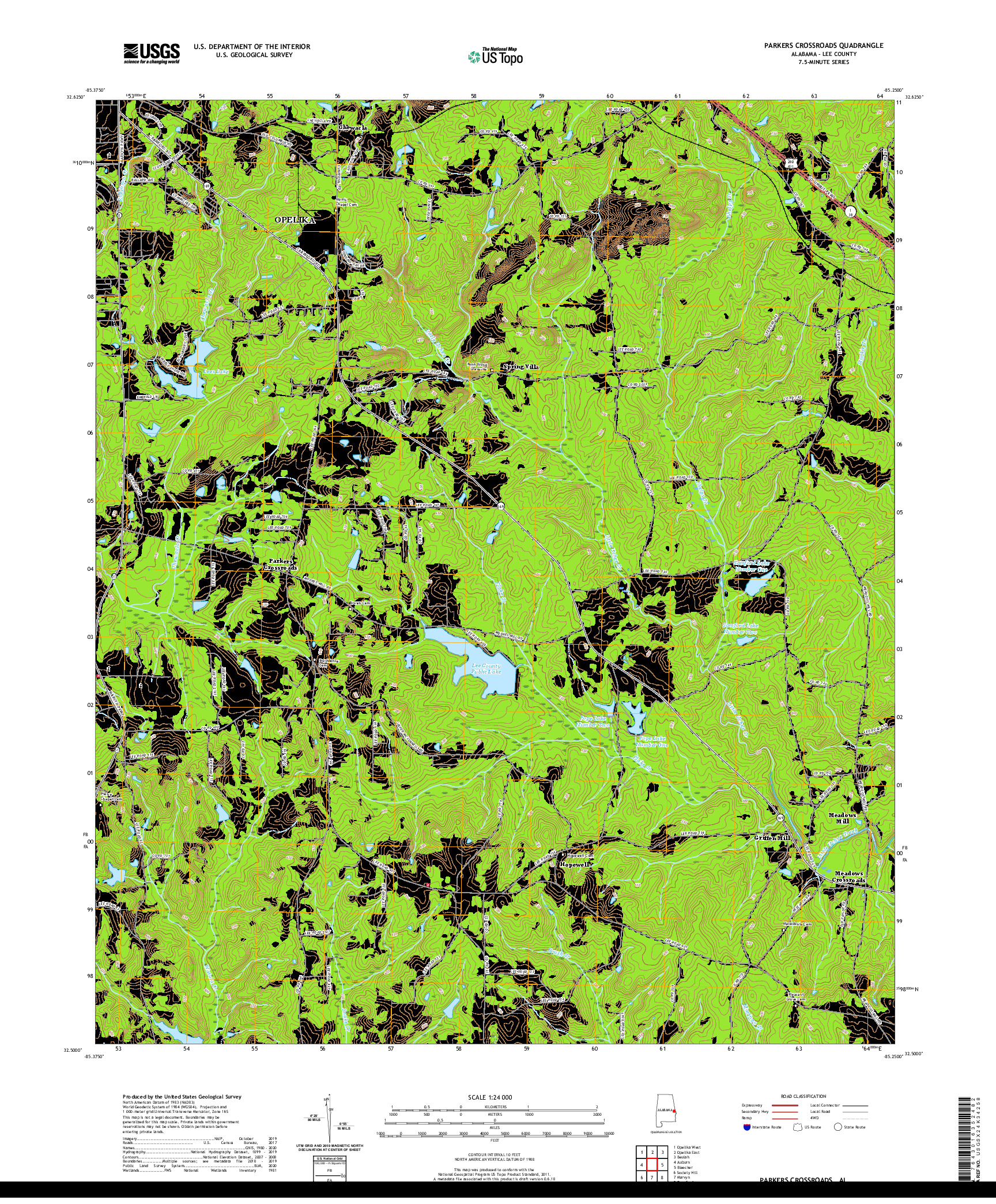 USGS US TOPO 7.5-MINUTE MAP FOR PARKERS CROSSROADS, AL 2020