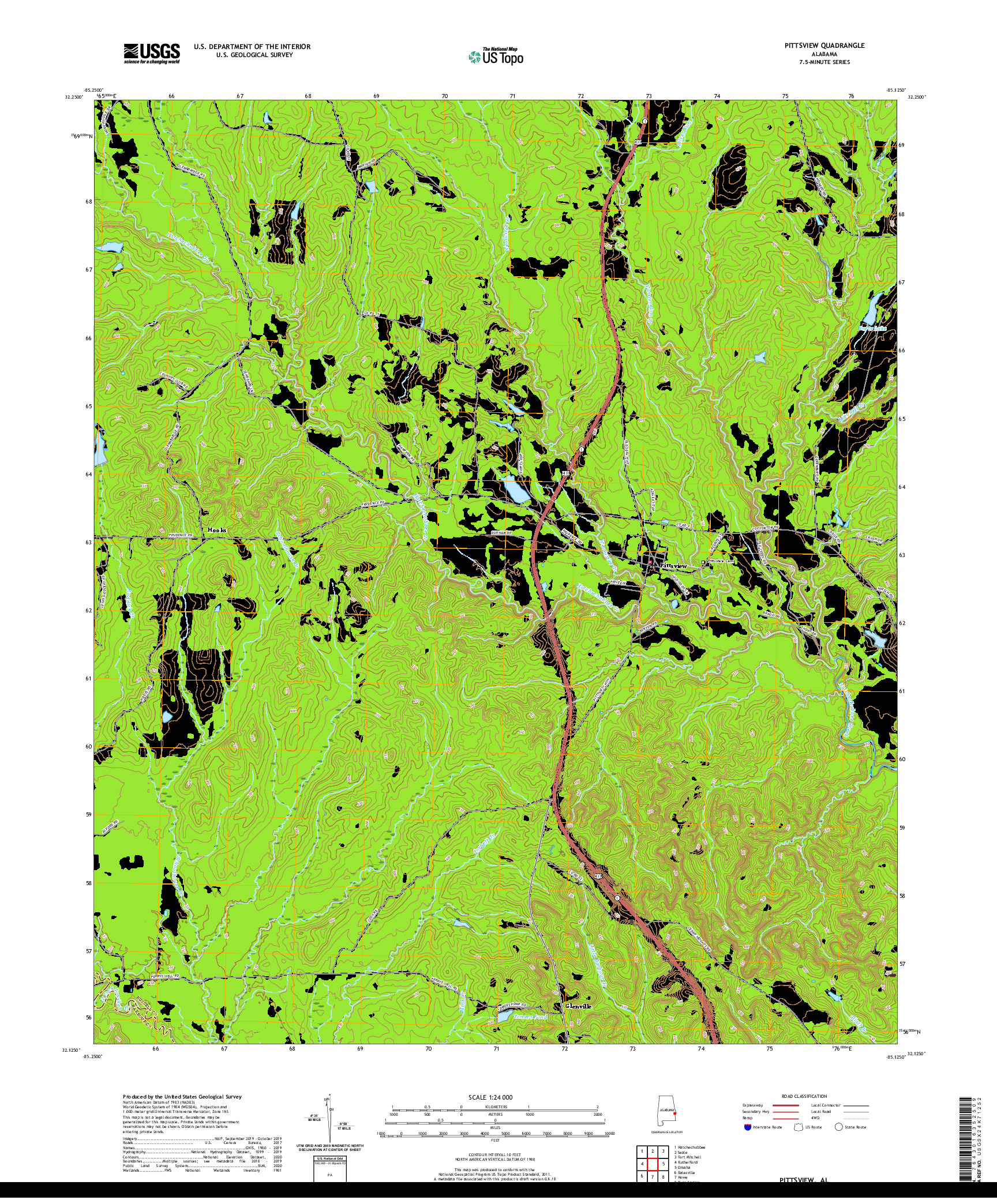 USGS US TOPO 7.5-MINUTE MAP FOR PITTSVIEW, AL 2020