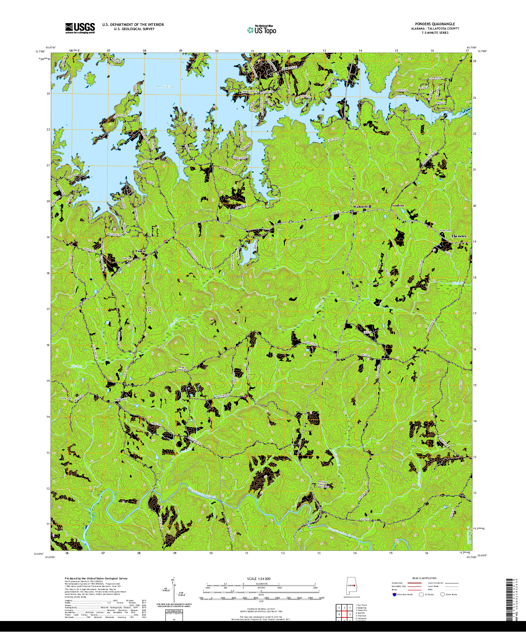 USGS US TOPO 7.5-MINUTE MAP FOR PONDERS, AL 2020