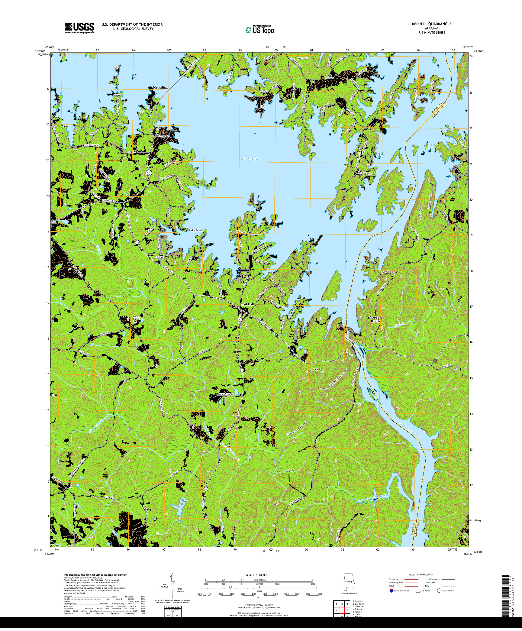 USGS US TOPO 7.5-MINUTE MAP FOR RED HILL, AL 2020