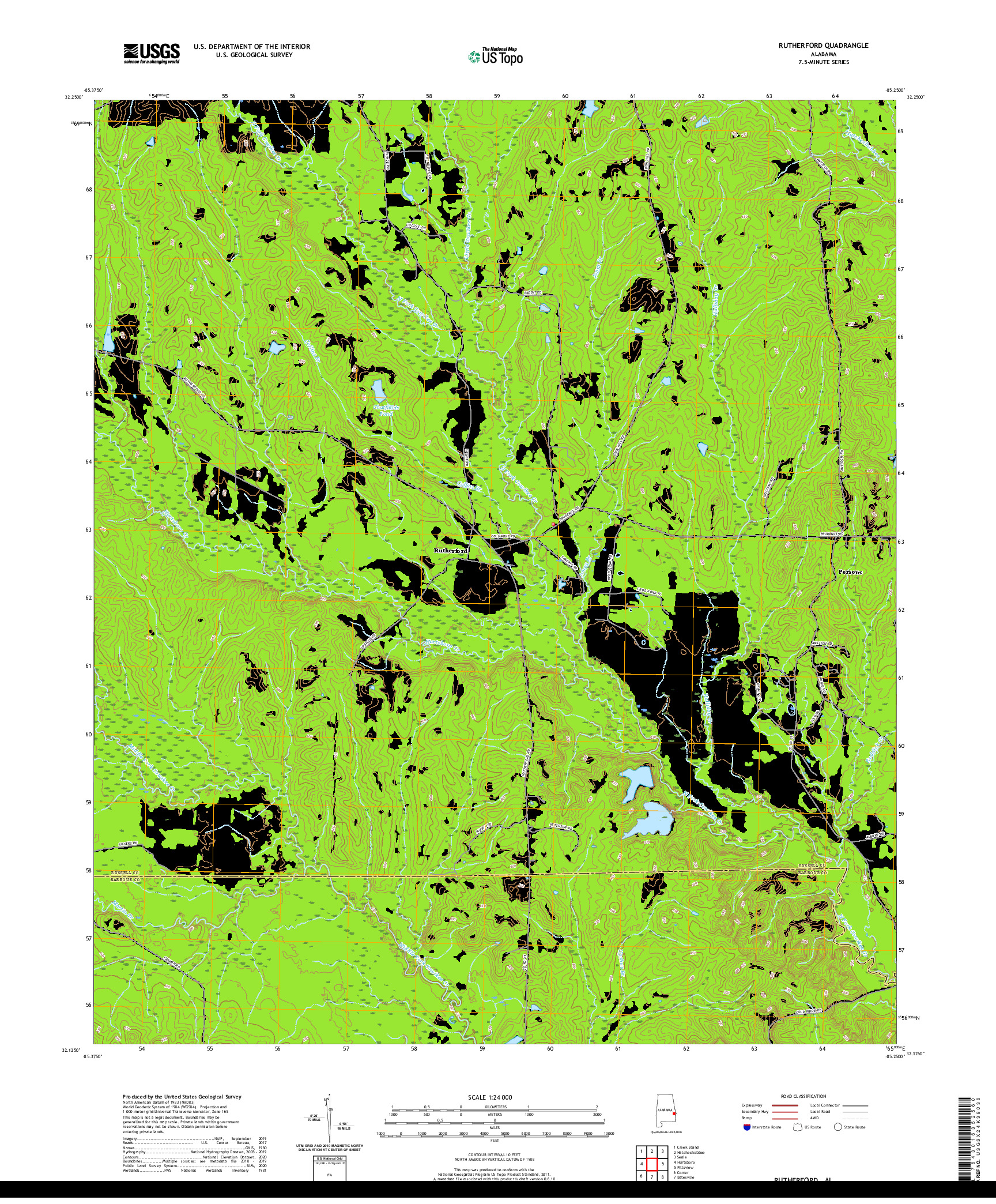 USGS US TOPO 7.5-MINUTE MAP FOR RUTHERFORD, AL 2020