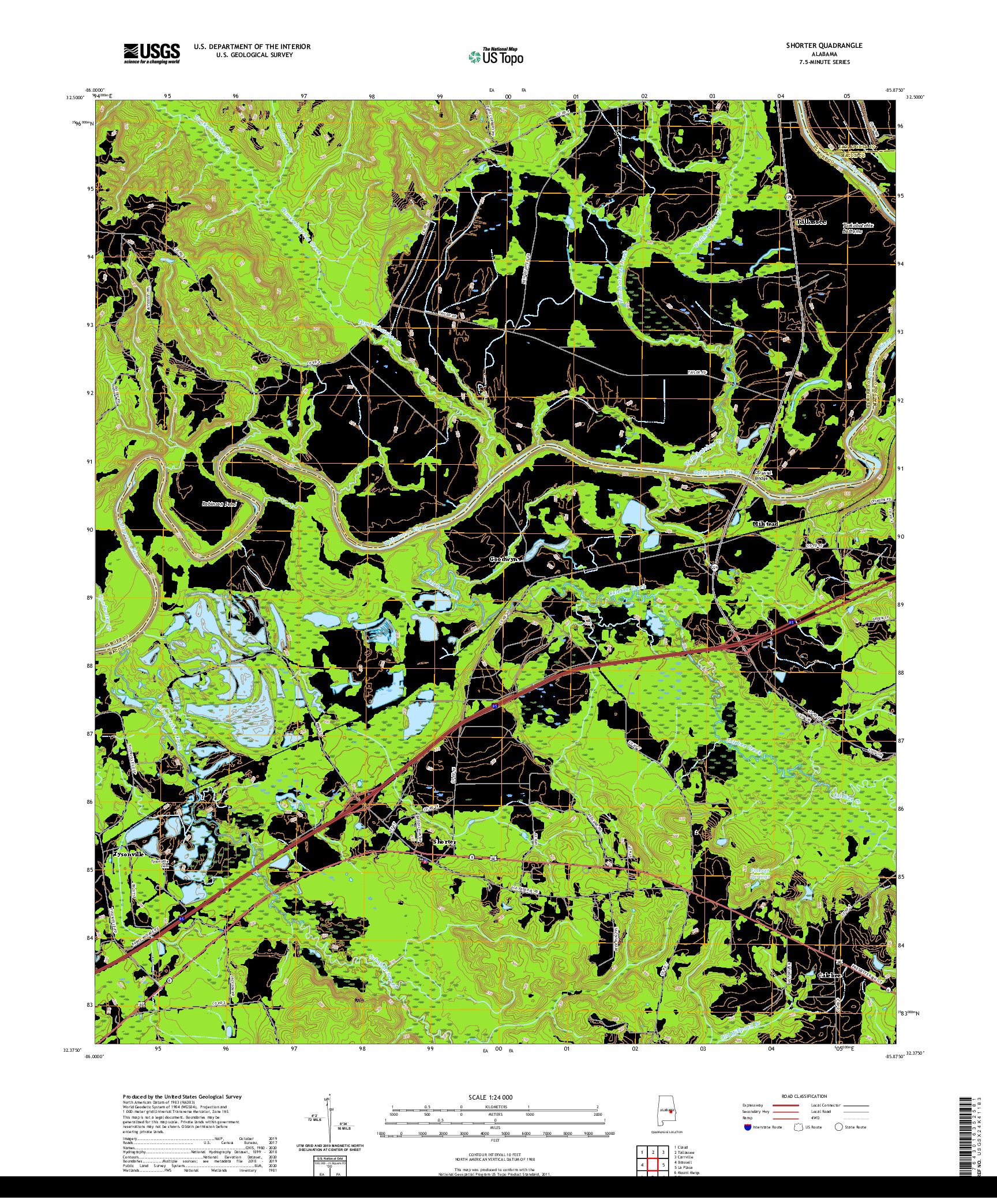 USGS US TOPO 7.5-MINUTE MAP FOR SHORTER, AL 2020