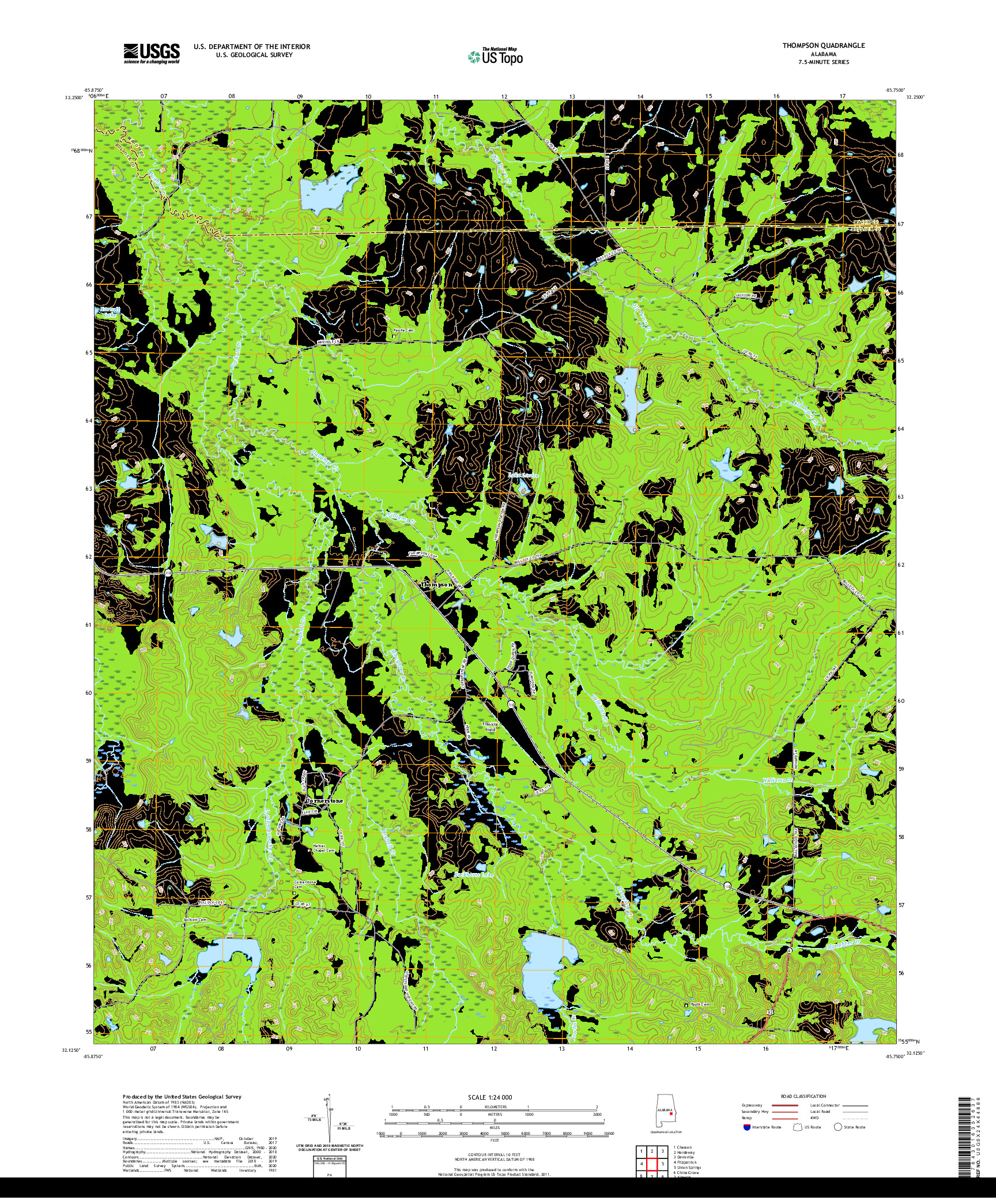 USGS US TOPO 7.5-MINUTE MAP FOR THOMPSON, AL 2020