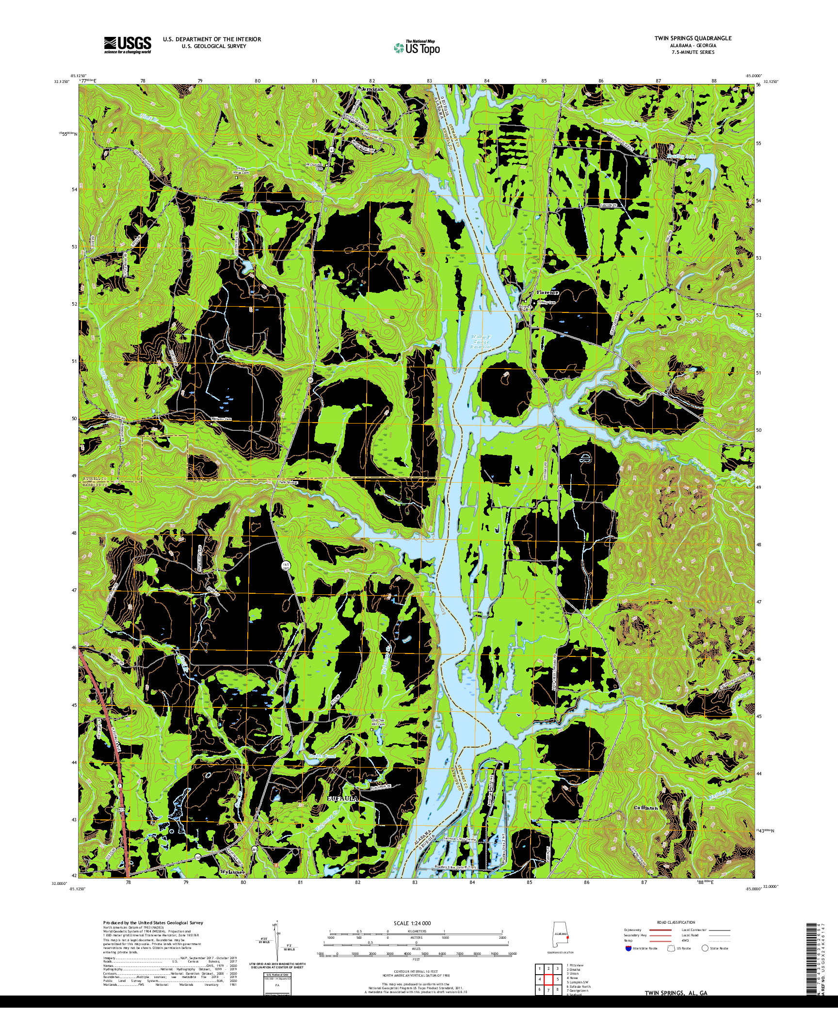 USGS US TOPO 7.5-MINUTE MAP FOR TWIN SPRINGS, AL,GA 2020