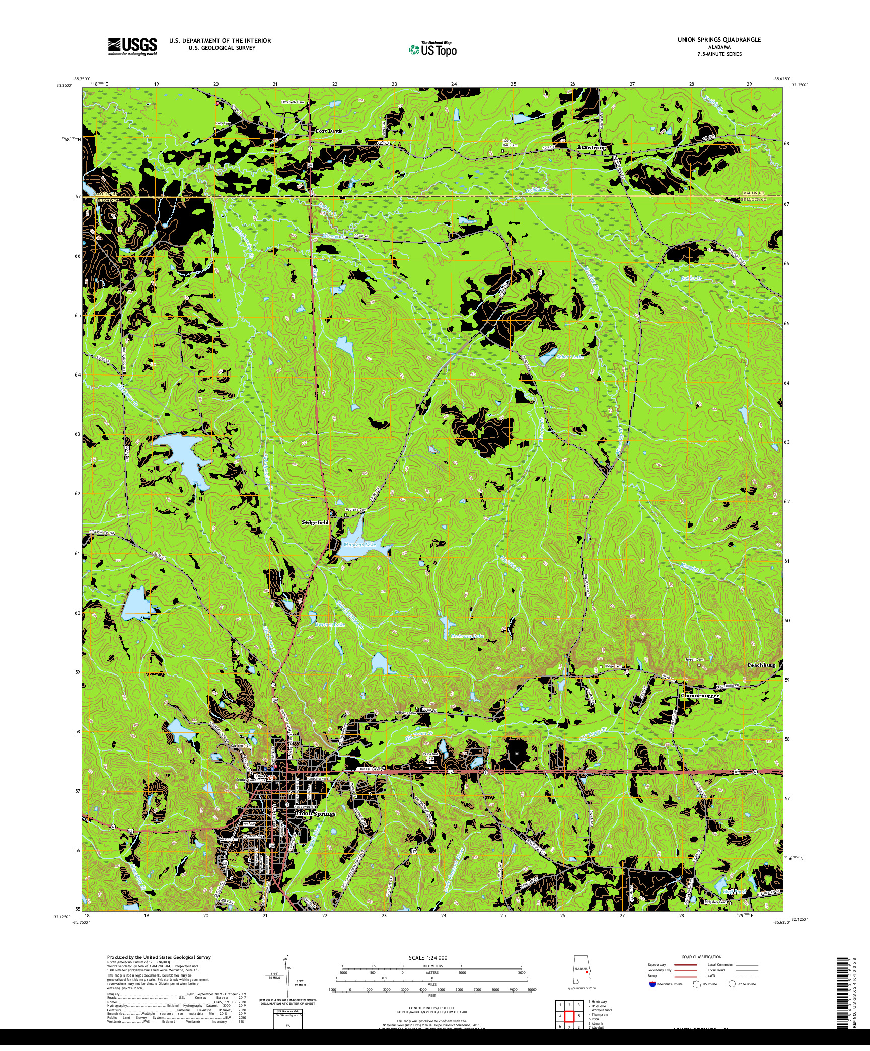USGS US TOPO 7.5-MINUTE MAP FOR UNION SPRINGS, AL 2020