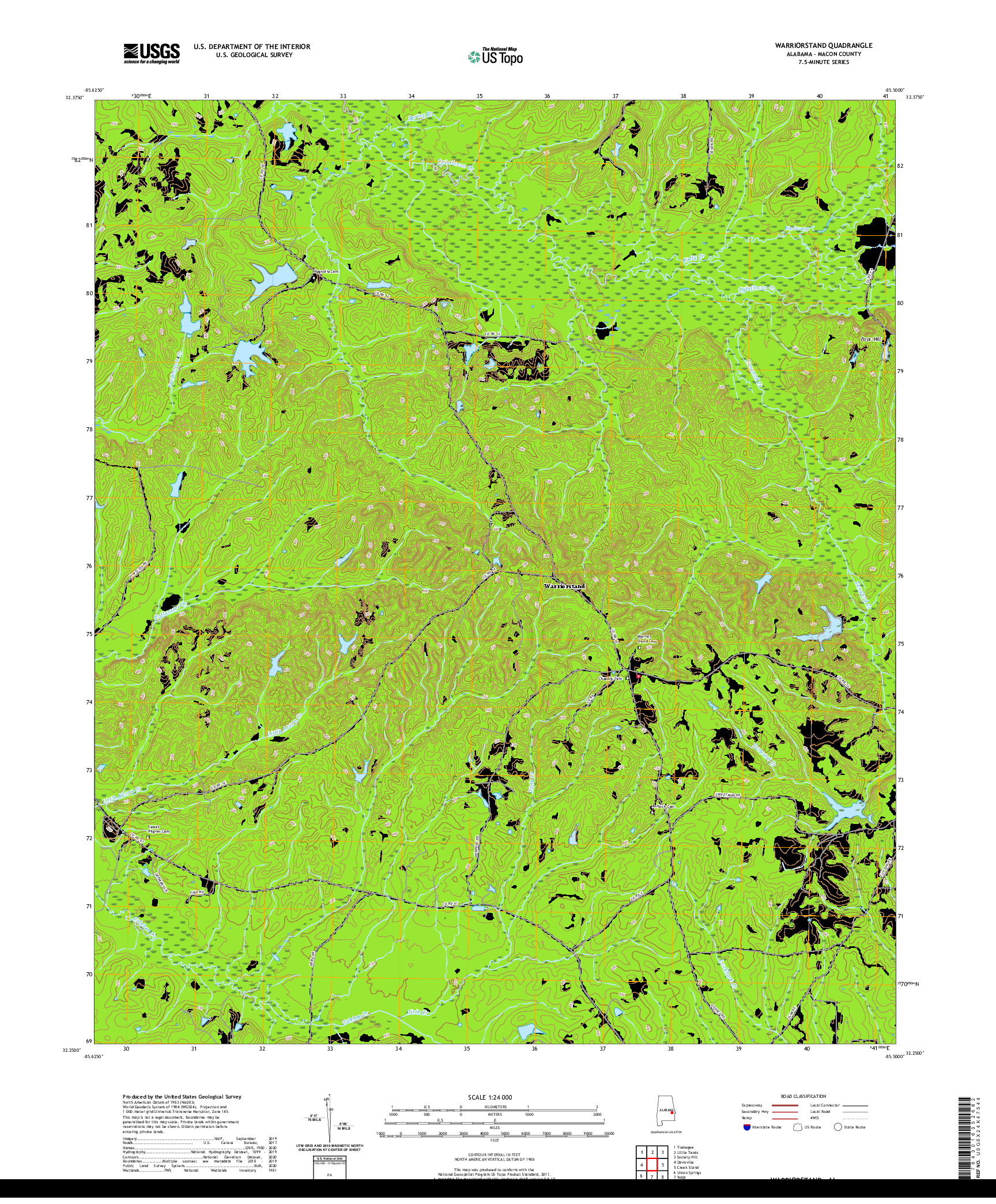 USGS US TOPO 7.5-MINUTE MAP FOR WARRIORSTAND, AL 2020