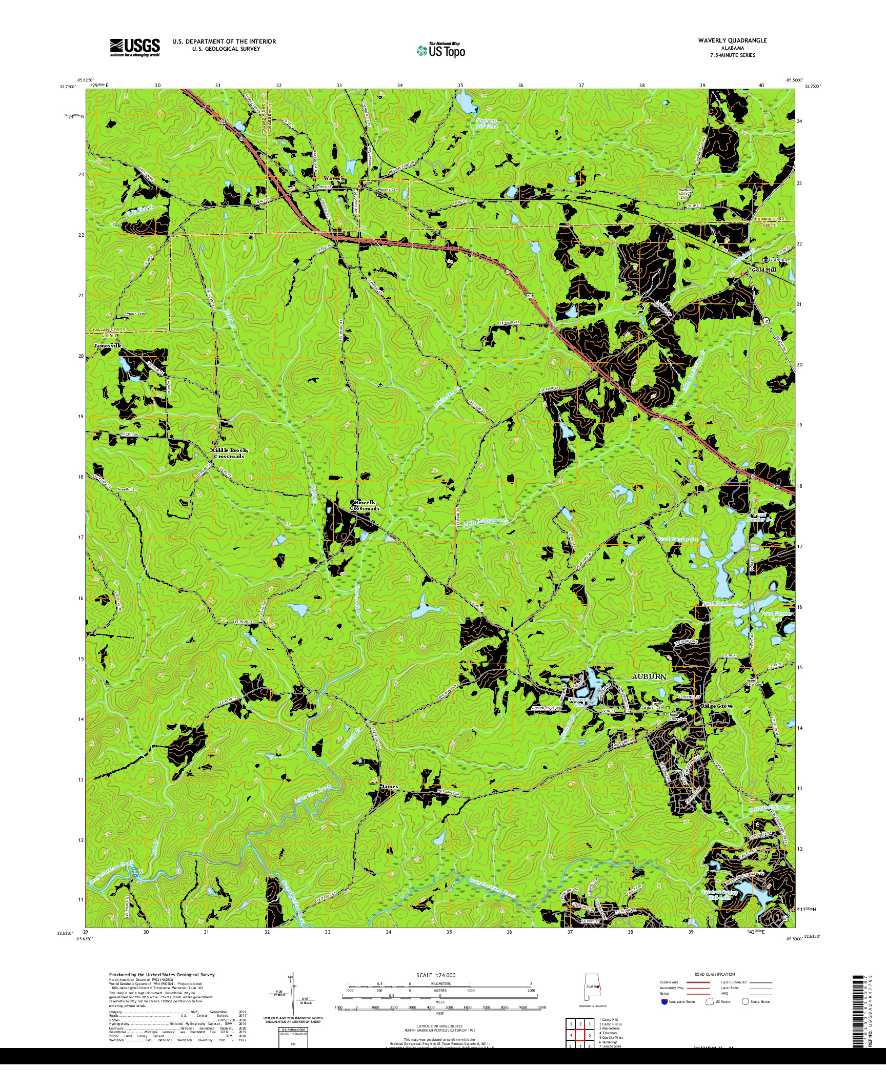 USGS US TOPO 7.5-MINUTE MAP FOR WAVERLY, AL 2020