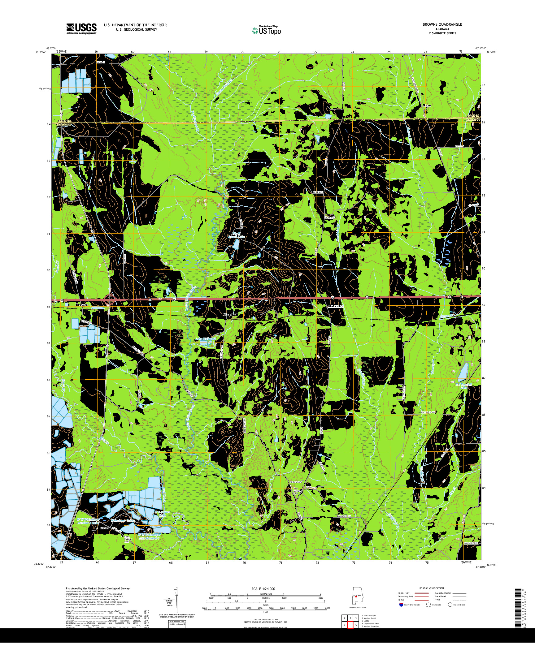 USGS US TOPO 7.5-MINUTE MAP FOR BROWNS, AL 2020