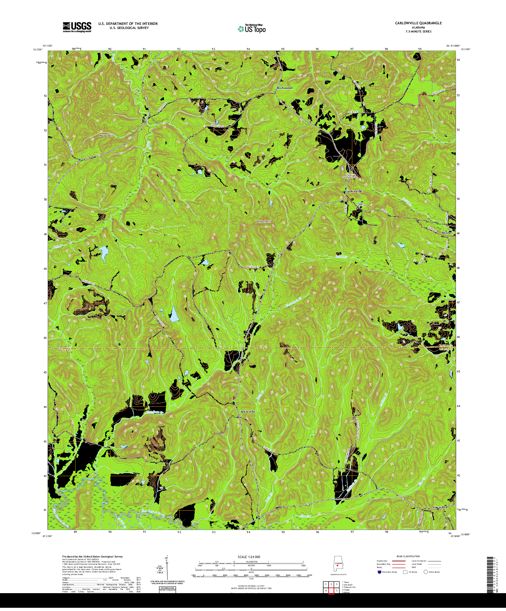 USGS US TOPO 7.5-MINUTE MAP FOR CARLOWVILLE, AL 2020