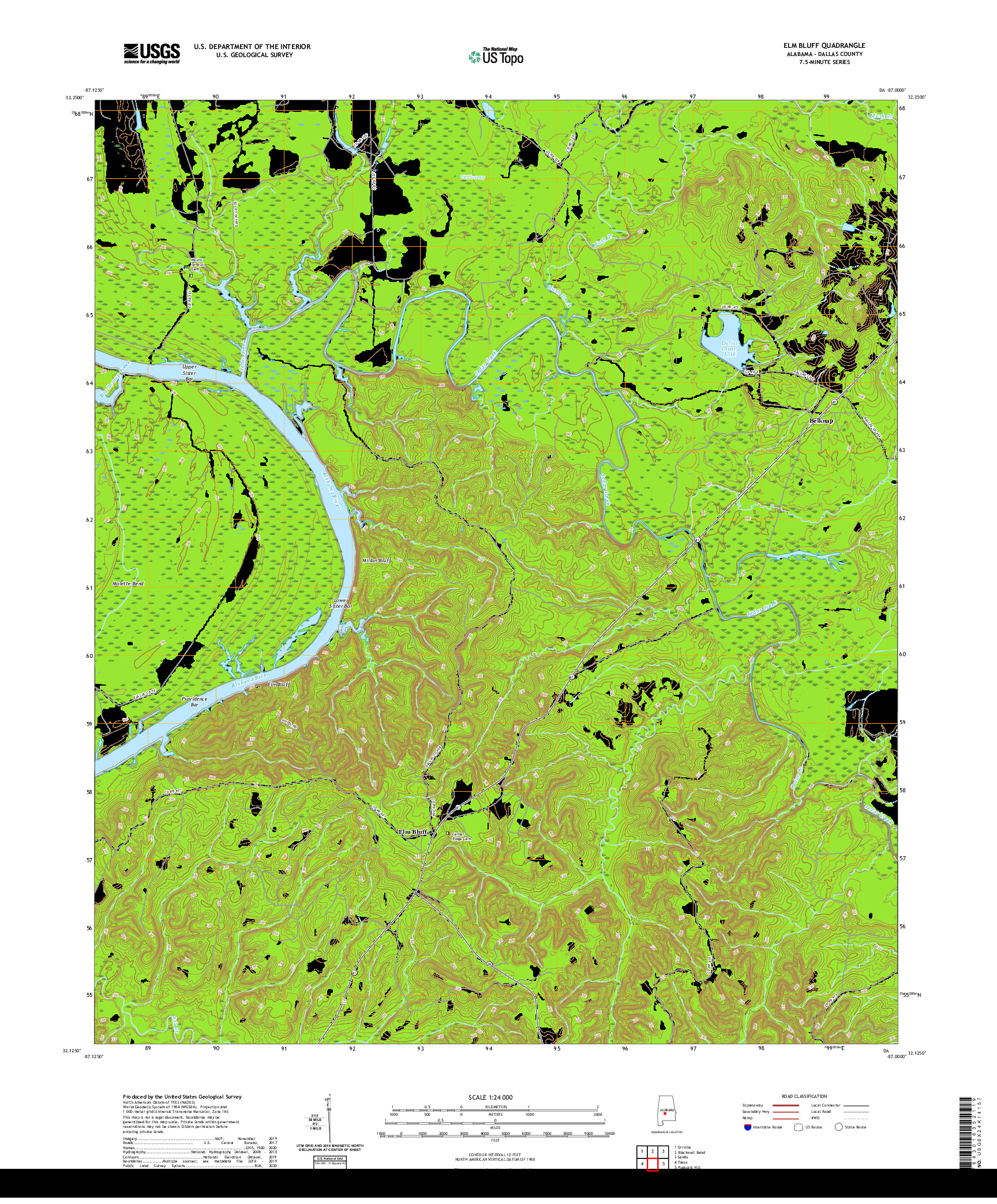 USGS US TOPO 7.5-MINUTE MAP FOR ELM BLUFF, AL 2020