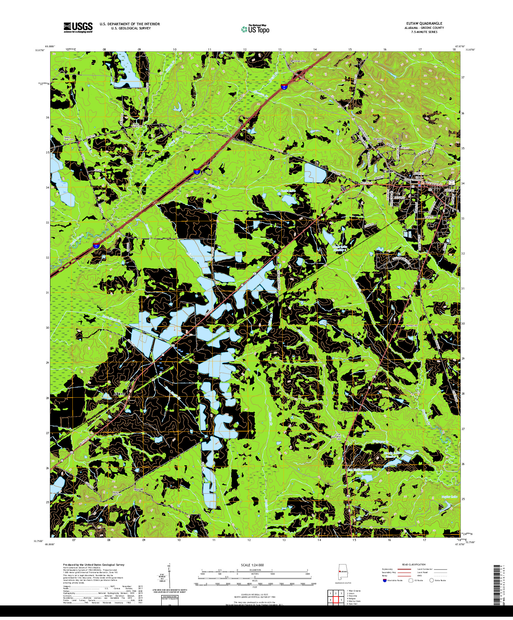 USGS US TOPO 7.5-MINUTE MAP FOR EUTAW, AL 2020