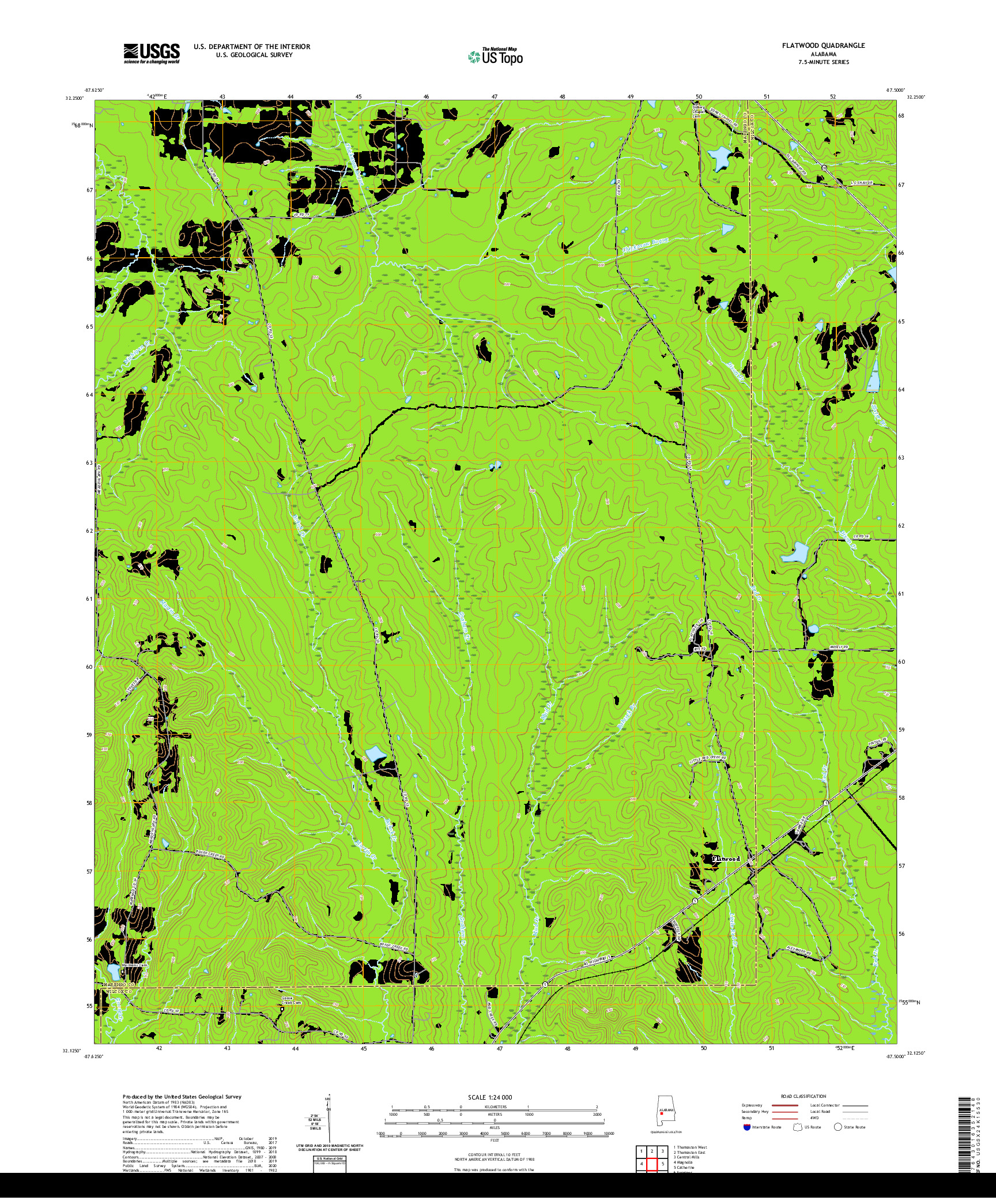 USGS US TOPO 7.5-MINUTE MAP FOR FLATWOOD, AL 2020