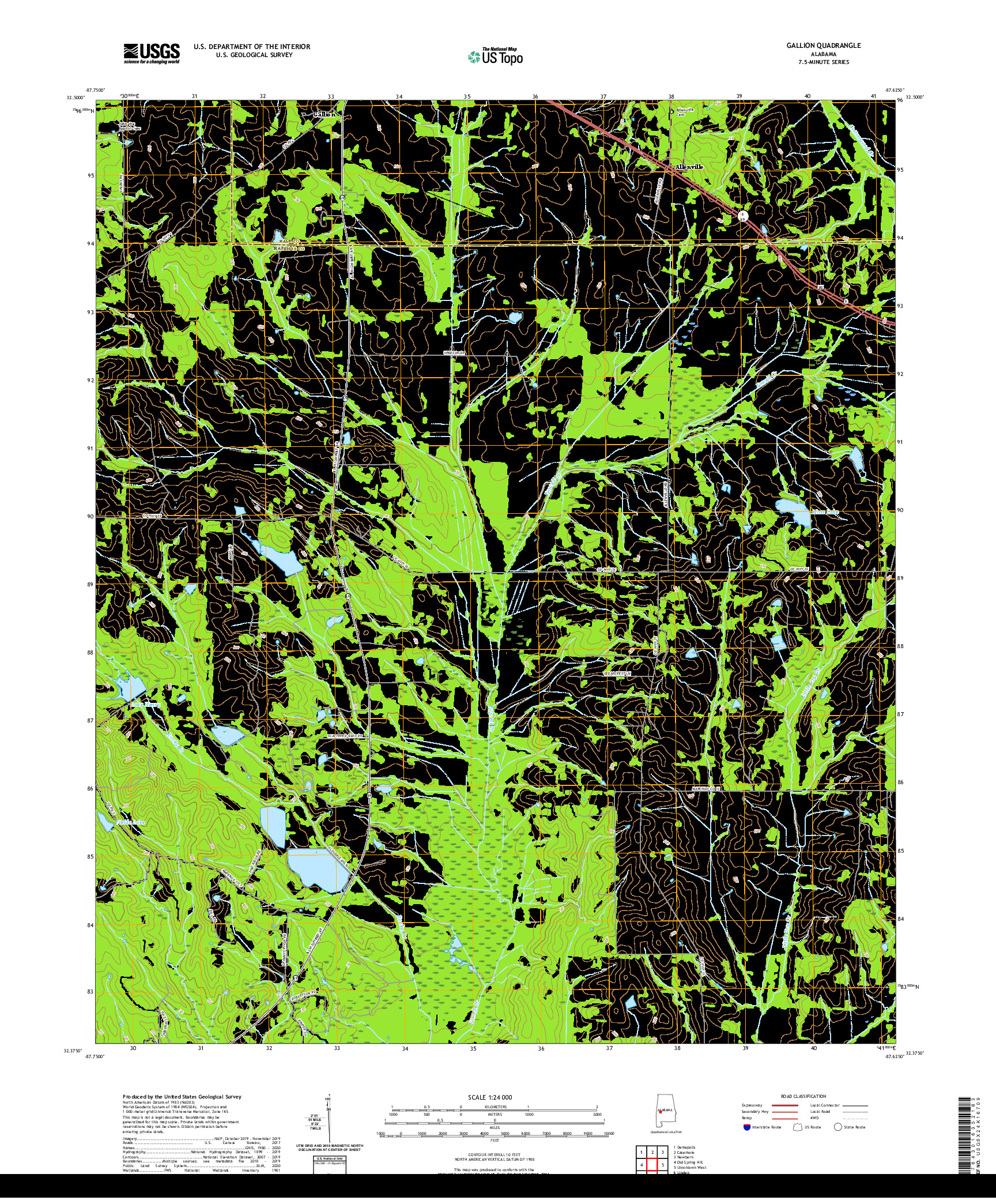 USGS US TOPO 7.5-MINUTE MAP FOR GALLION, AL 2020