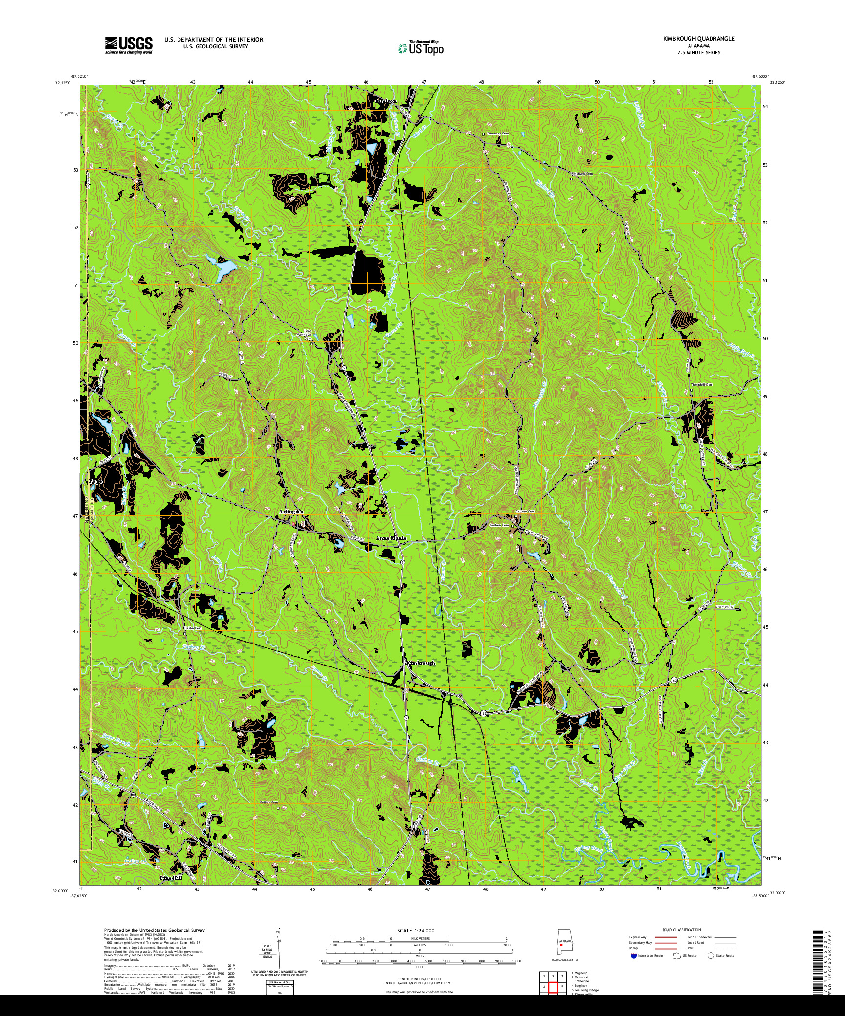 USGS US TOPO 7.5-MINUTE MAP FOR KIMBROUGH, AL 2020