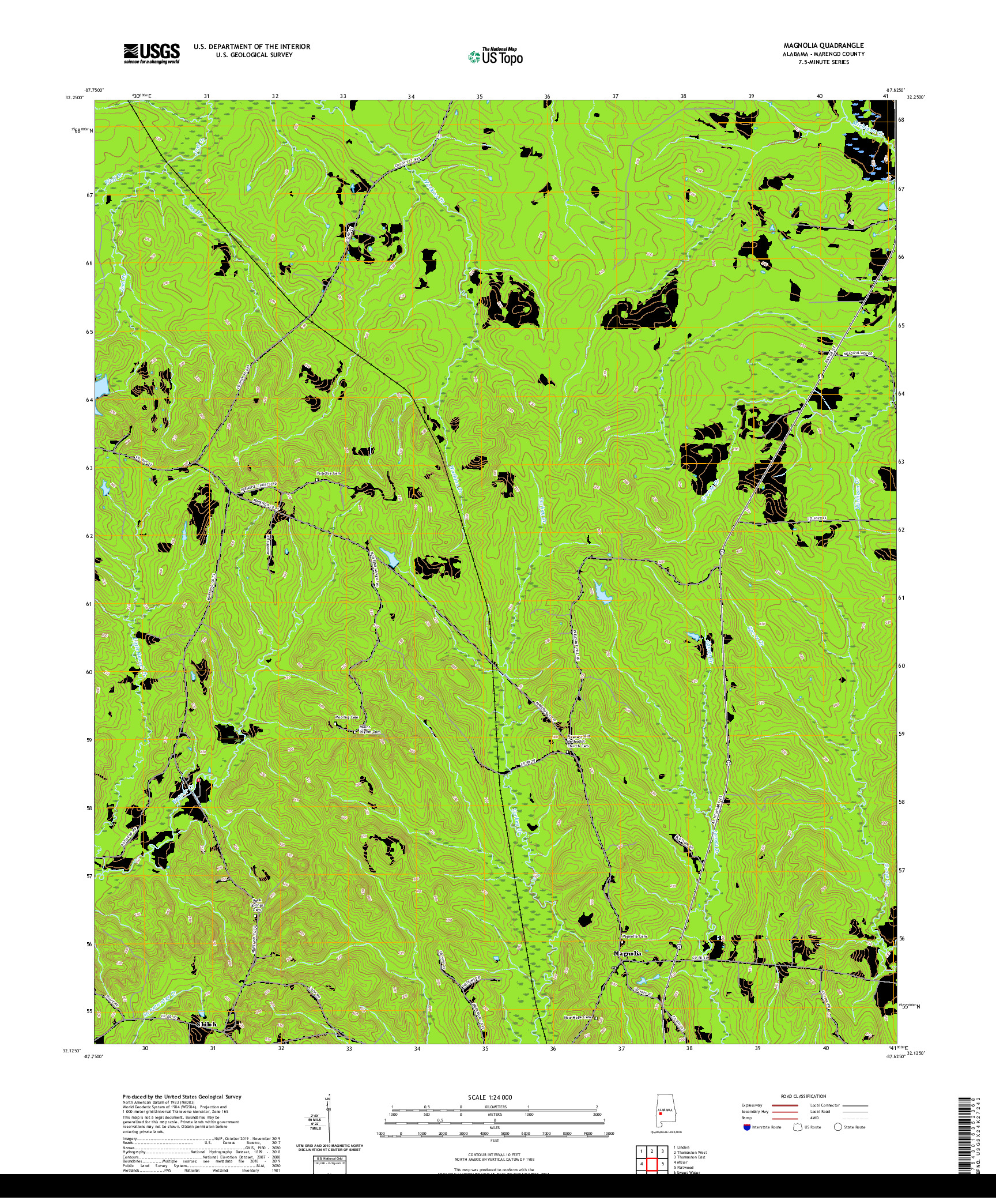 USGS US TOPO 7.5-MINUTE MAP FOR MAGNOLIA, AL 2020