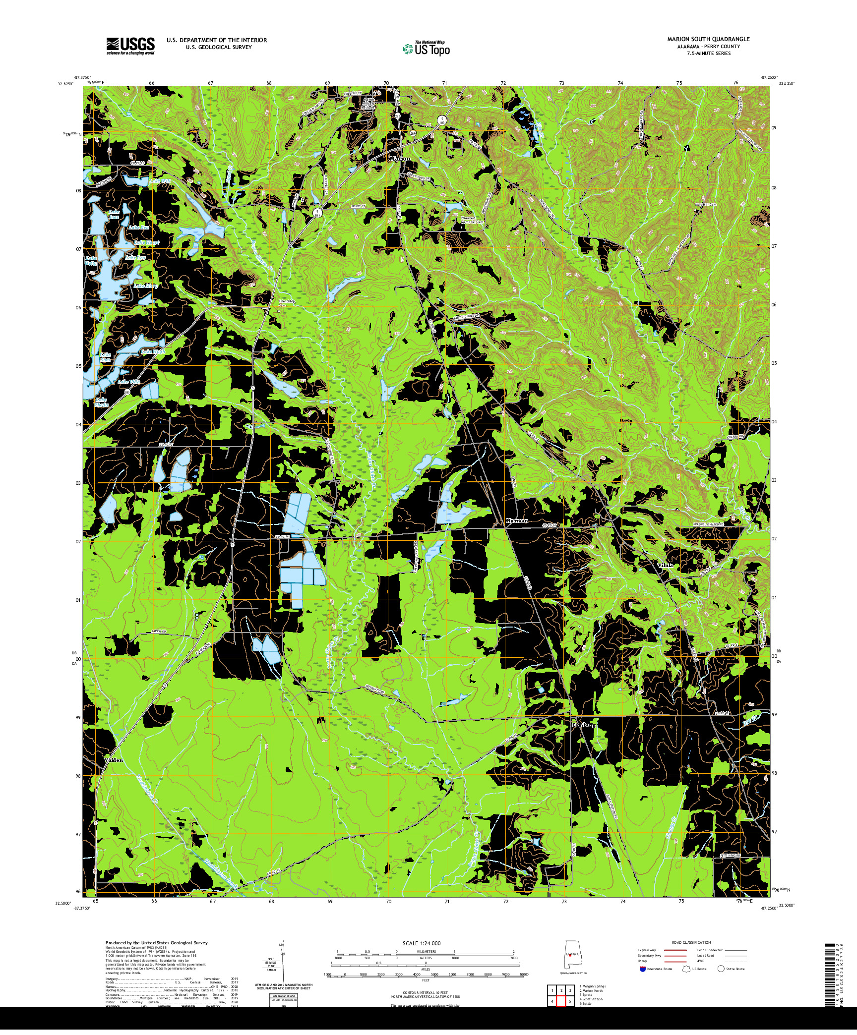 USGS US TOPO 7.5-MINUTE MAP FOR MARION SOUTH, AL 2020