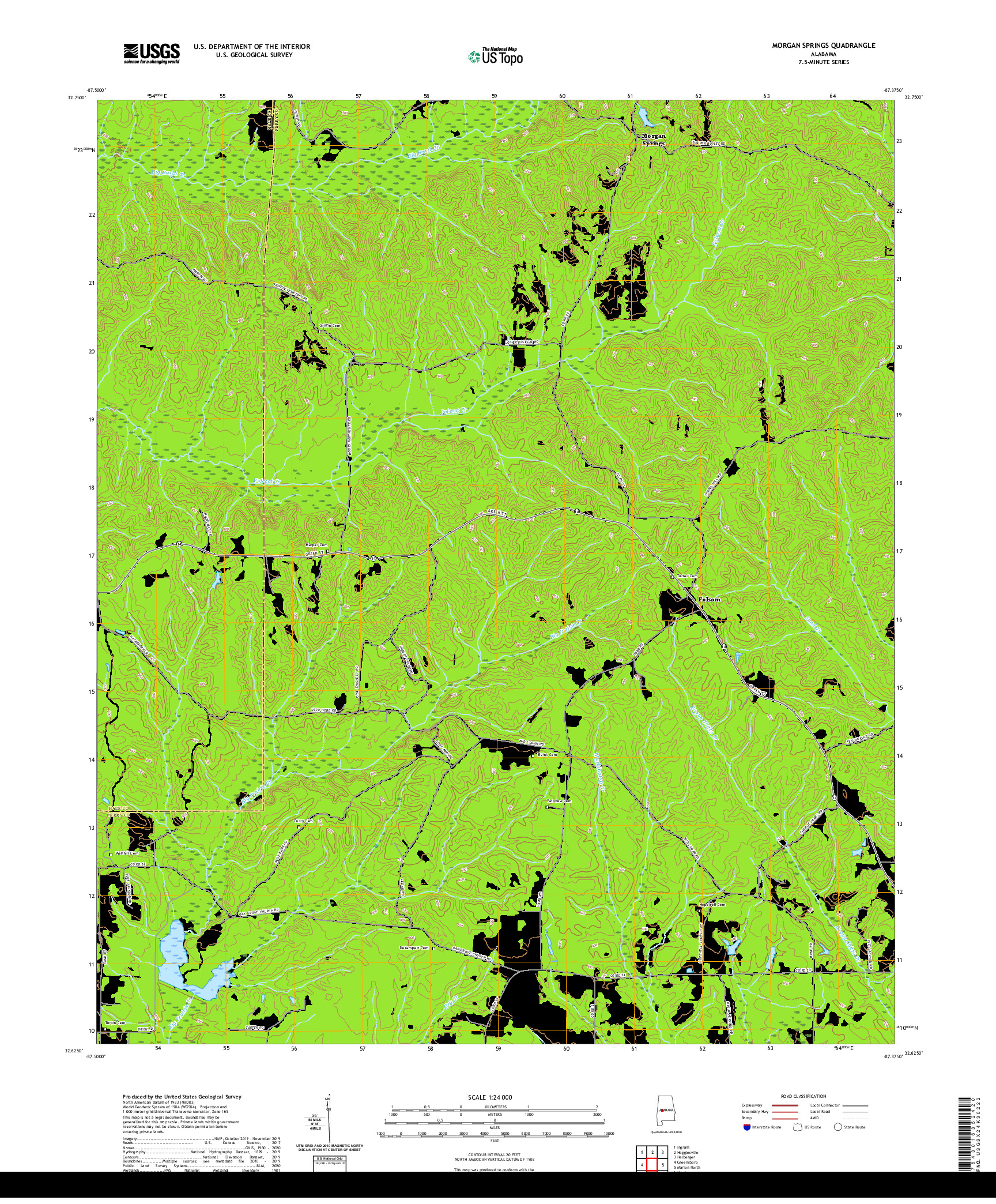 USGS US TOPO 7.5-MINUTE MAP FOR MORGAN SPRINGS, AL 2020