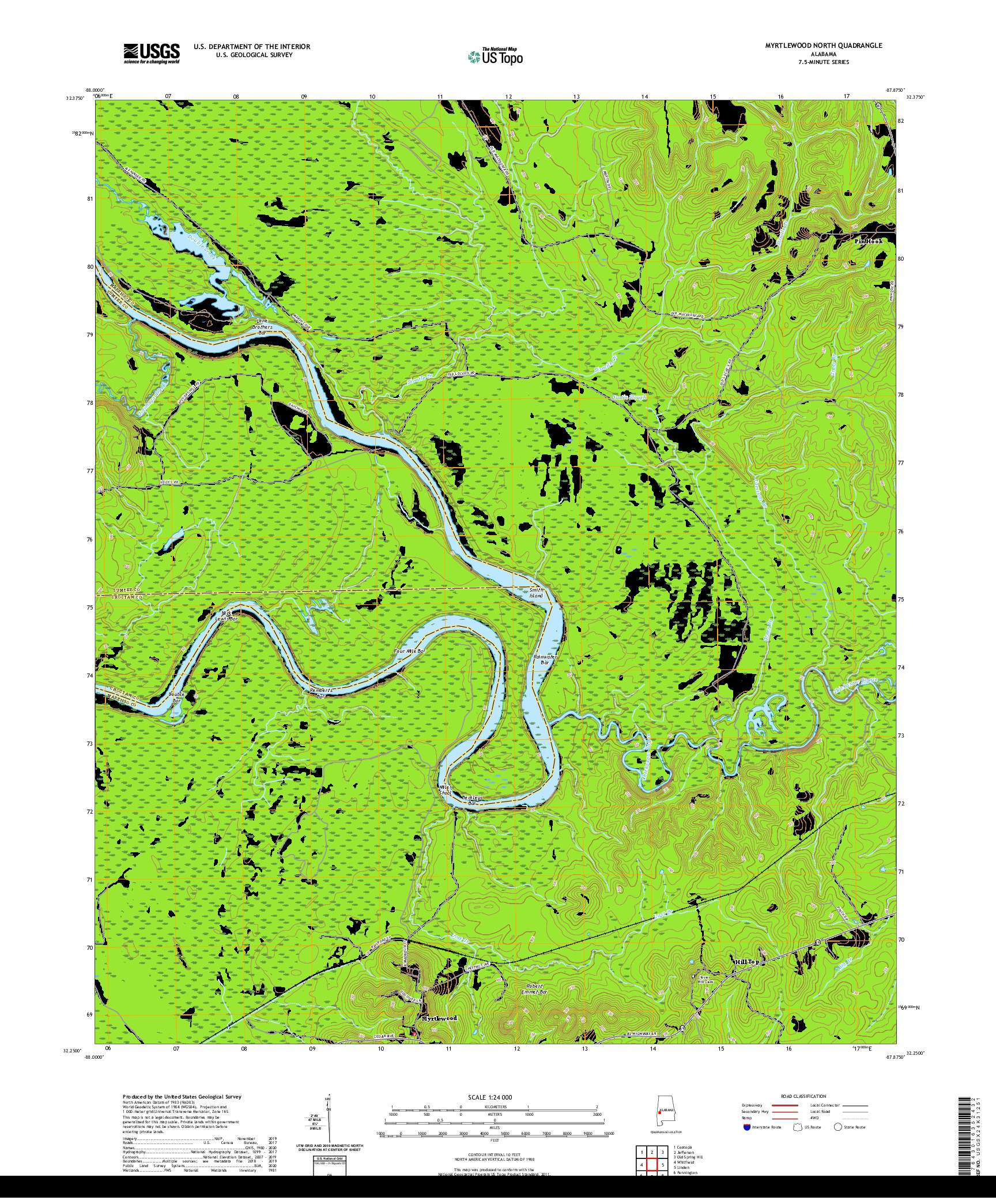USGS US TOPO 7.5-MINUTE MAP FOR MYRTLEWOOD NORTH, AL 2020