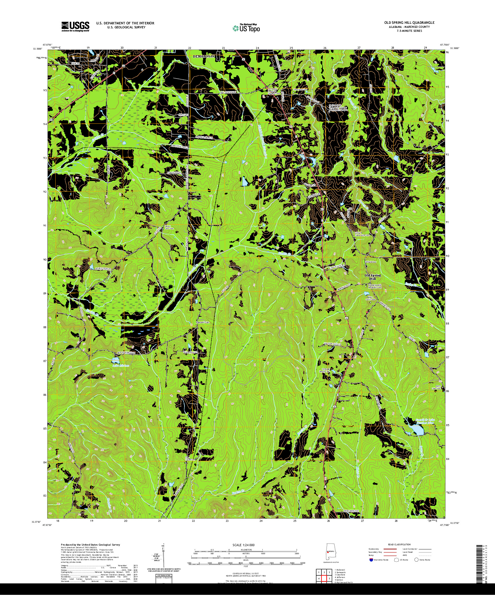 USGS US TOPO 7.5-MINUTE MAP FOR OLD SPRING HILL, AL 2020