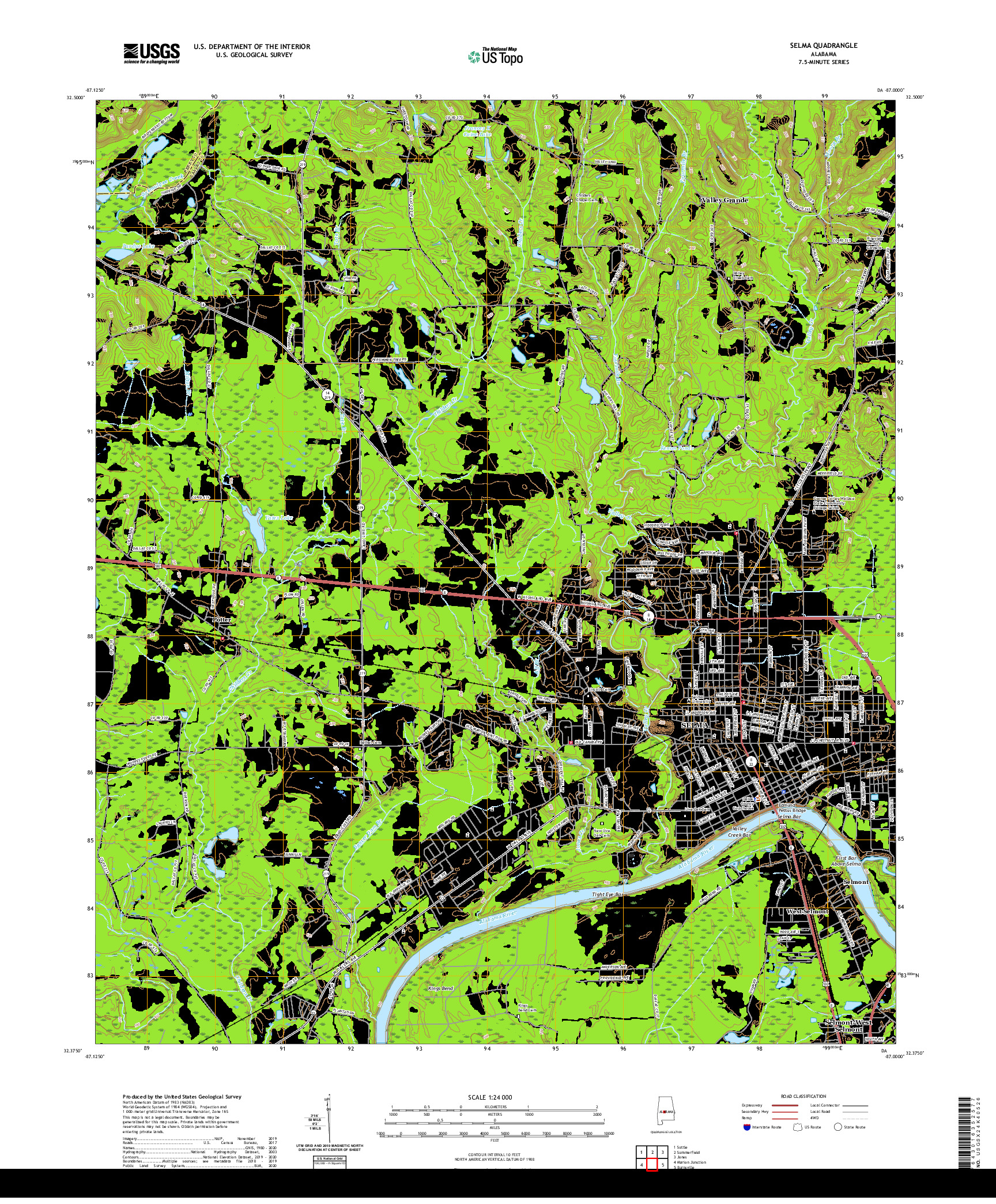 USGS US TOPO 7.5-MINUTE MAP FOR SELMA, AL 2020