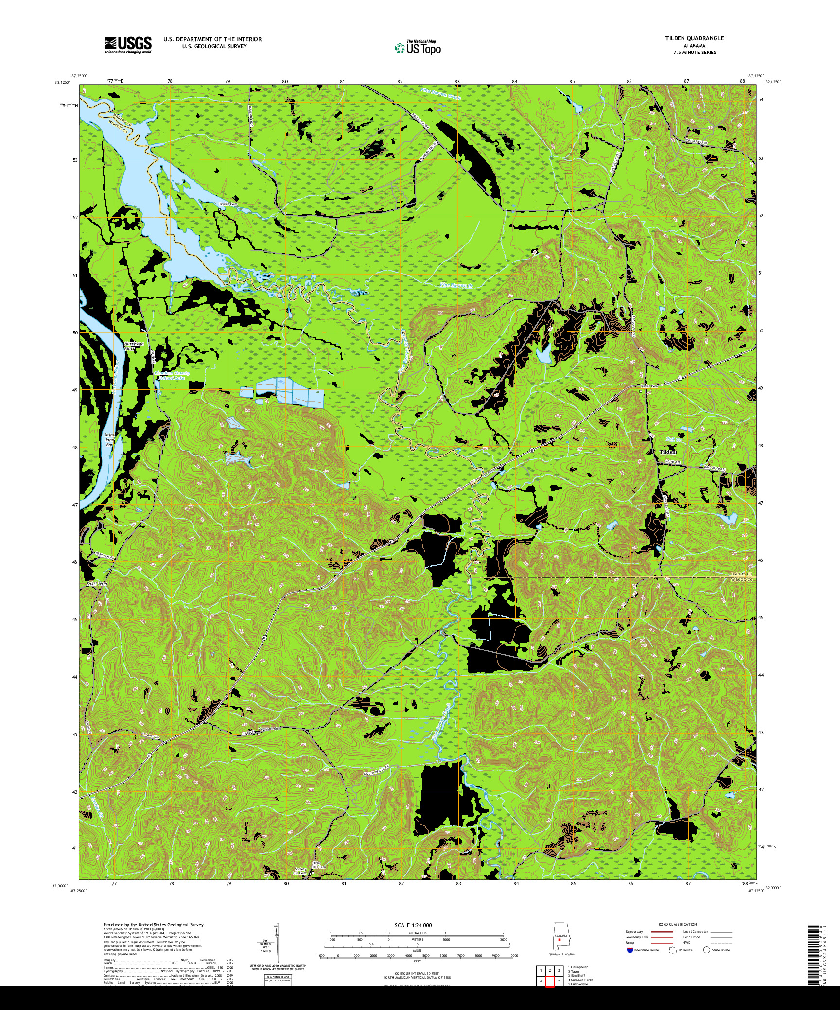 USGS US TOPO 7.5-MINUTE MAP FOR TILDEN, AL 2020