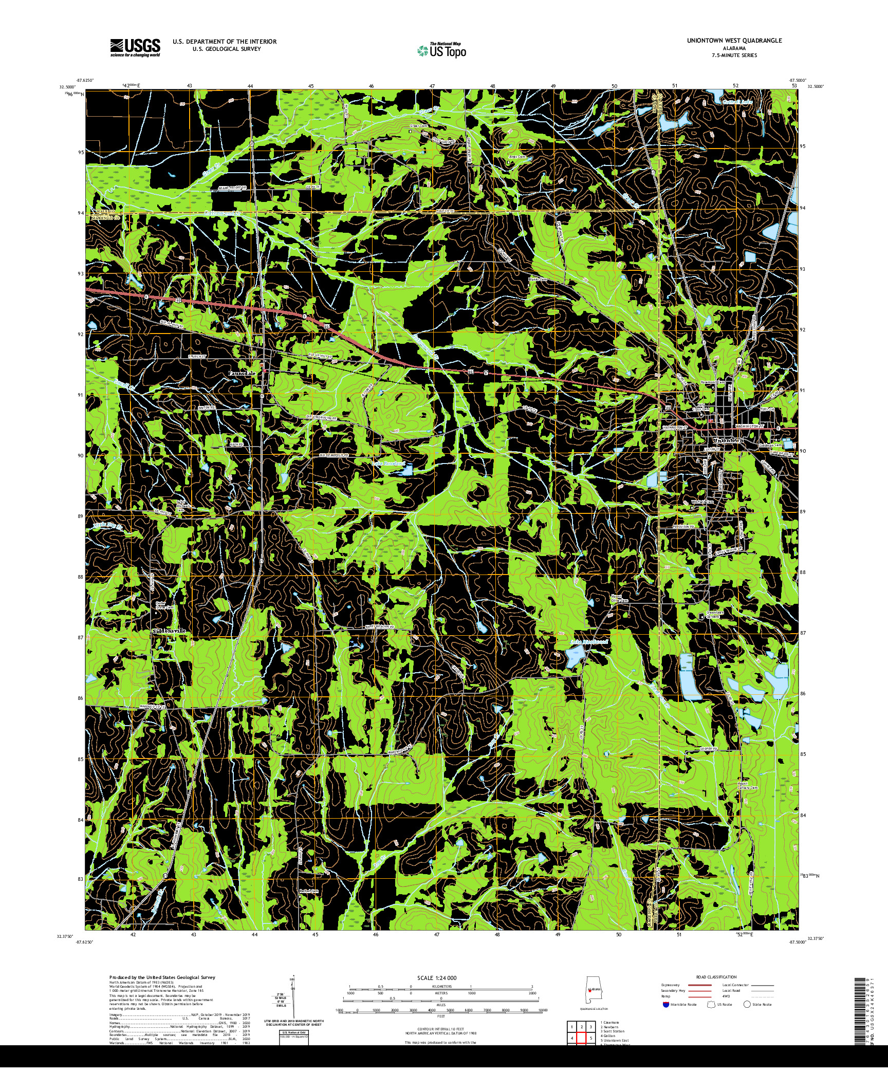 USGS US TOPO 7.5-MINUTE MAP FOR UNIONTOWN WEST, AL 2020