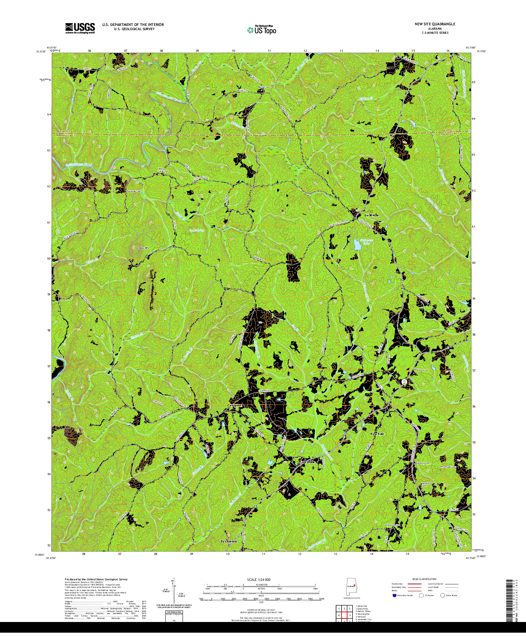 USGS US TOPO 7.5-MINUTE MAP FOR NEW SITE, AL 2020