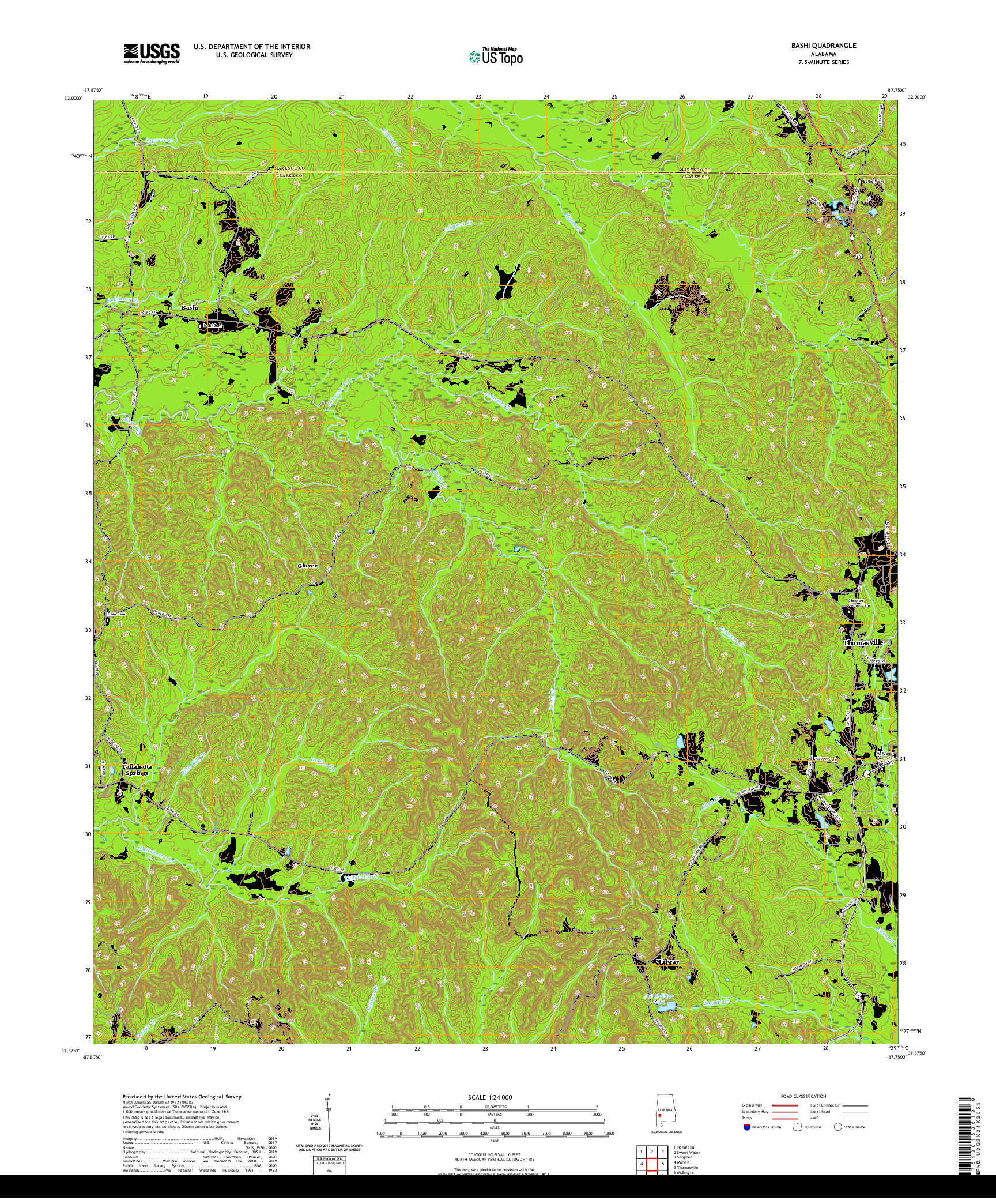 USGS US TOPO 7.5-MINUTE MAP FOR BASHI, AL 2020