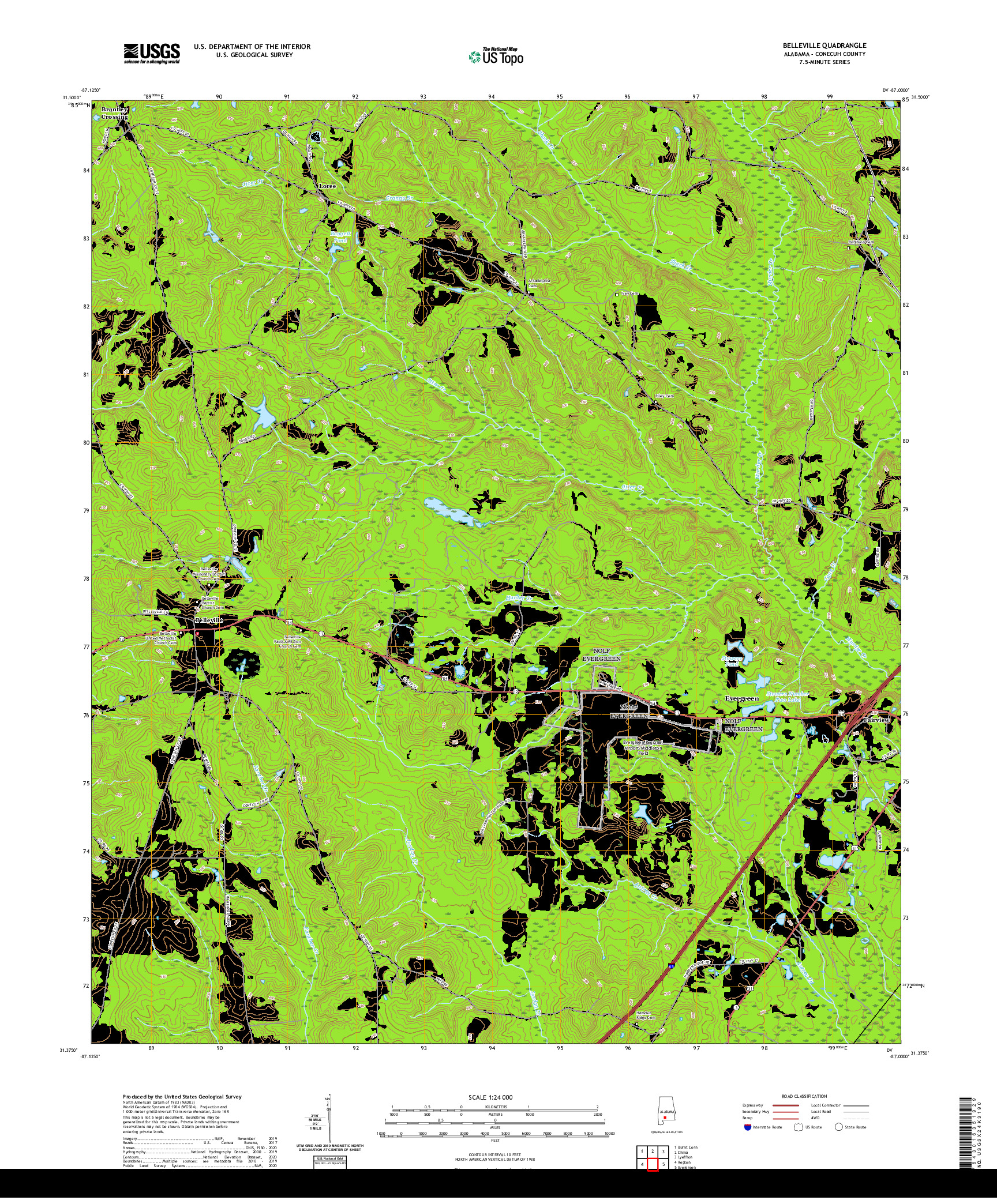 USGS US TOPO 7.5-MINUTE MAP FOR BELLEVILLE, AL 2020